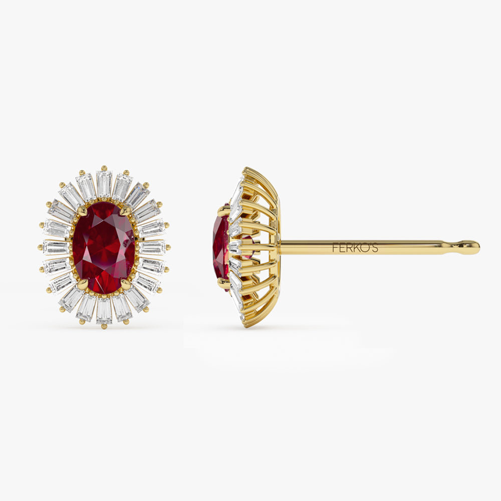 OBFJ1442 - Ruby and Baguette Diamond Ballerina Stud Earrings earrings in selectable metal and diamond options - Roselle Jewelry view 6
