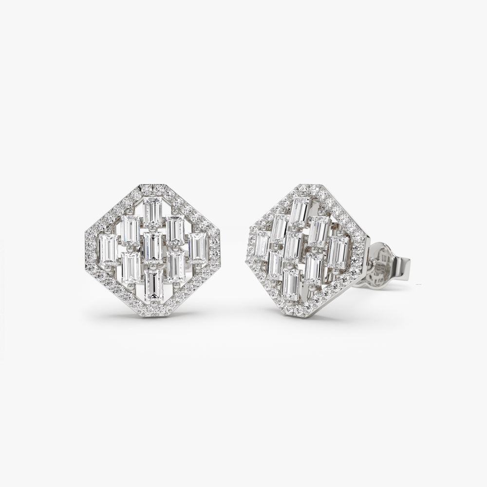 OBFJ1514 - 14k Baguette Diamond Earrings in Halo Setting 4