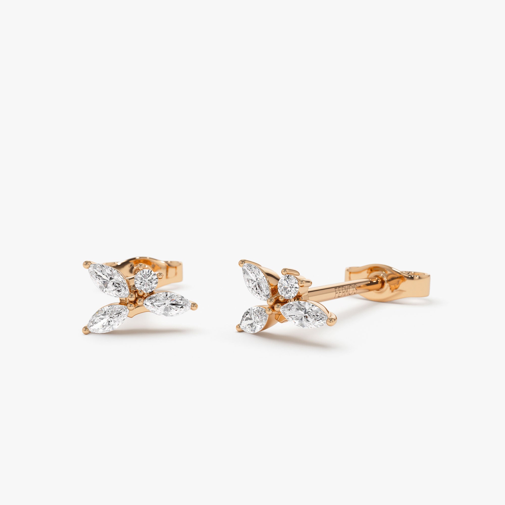 OBFJ1215 - 14K Marquise Diamond Cluster Studs 4