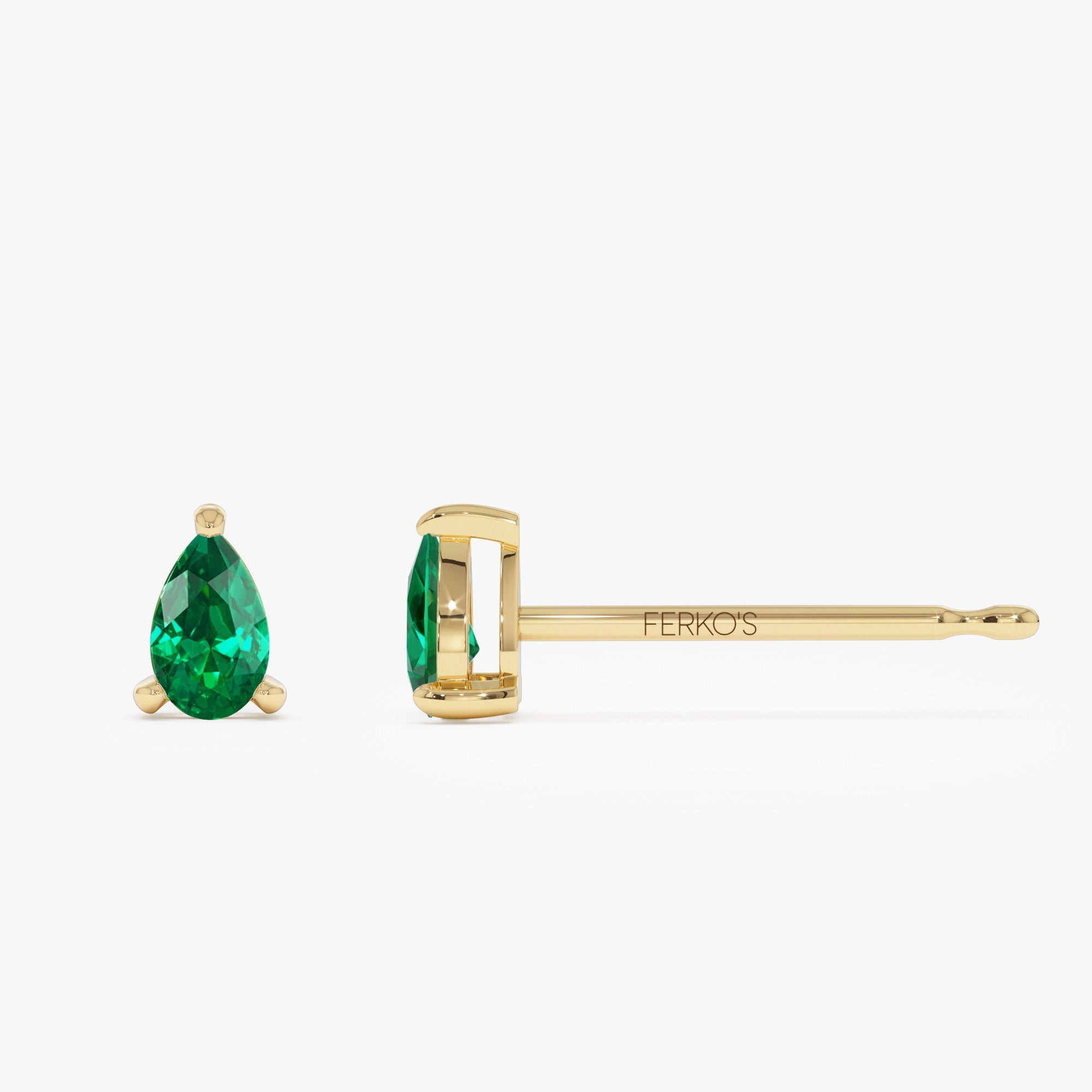 OBFJ1048 - 14K  Pear Shaped Emerald Stud Earrings 6