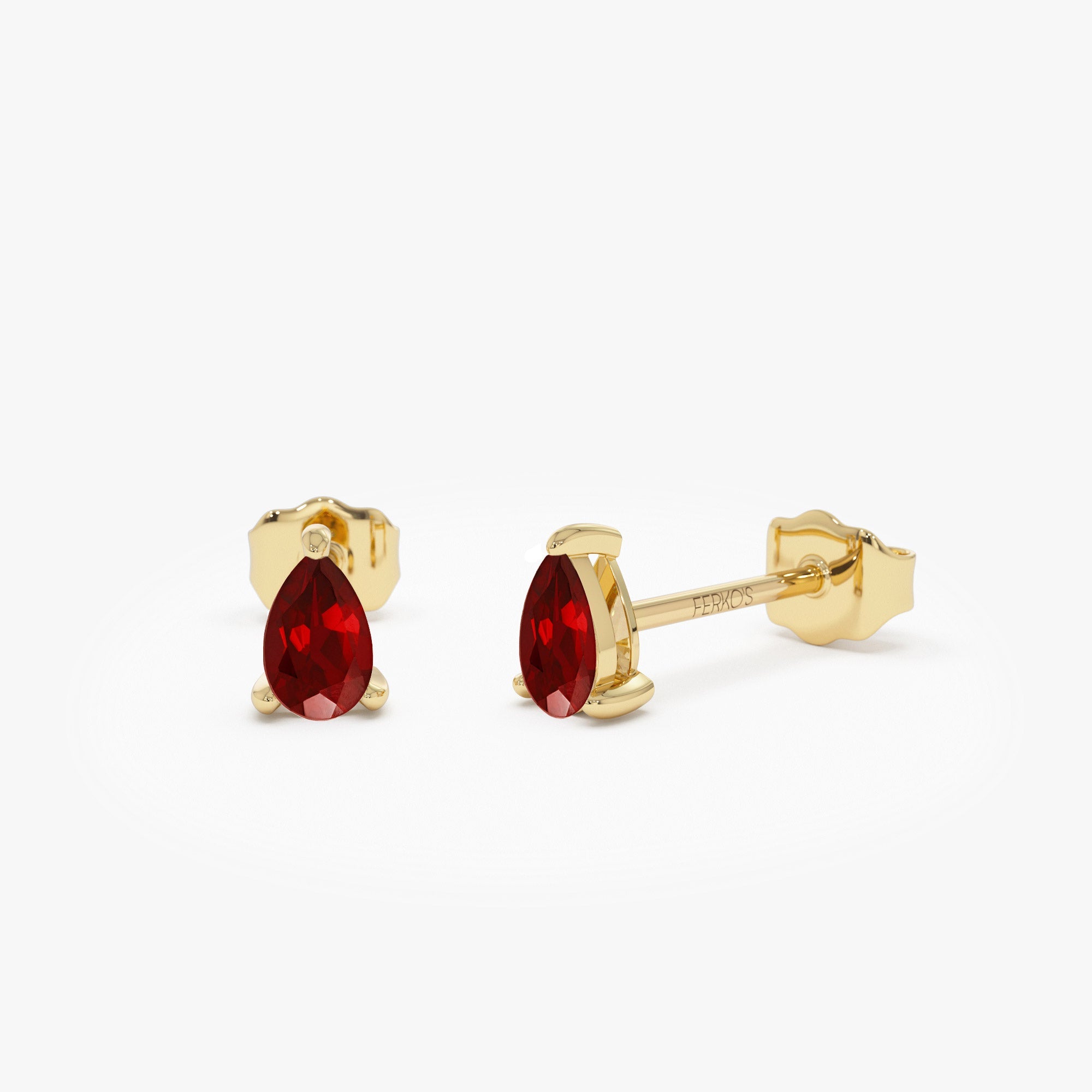 OBFJ1047 - 14K  Pear Shaped Ruby Stud Earrings 1