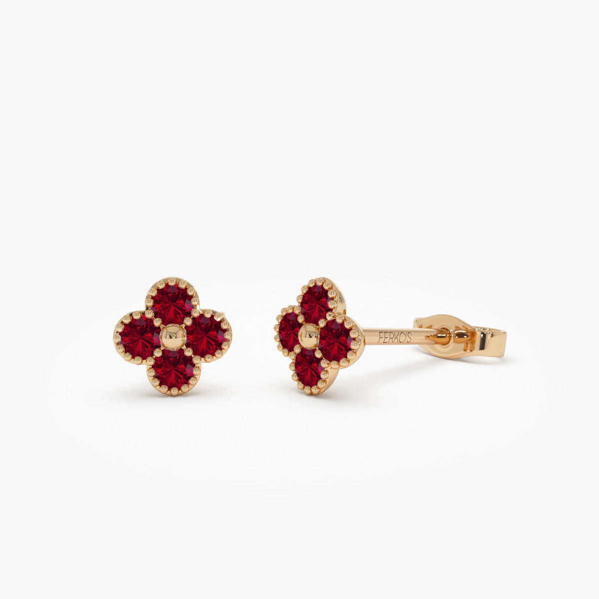 OBFJ1024 - Ruby Clover Beaded Studs earrings in selectable metal and diamond options - Roselle Jewelry view 4