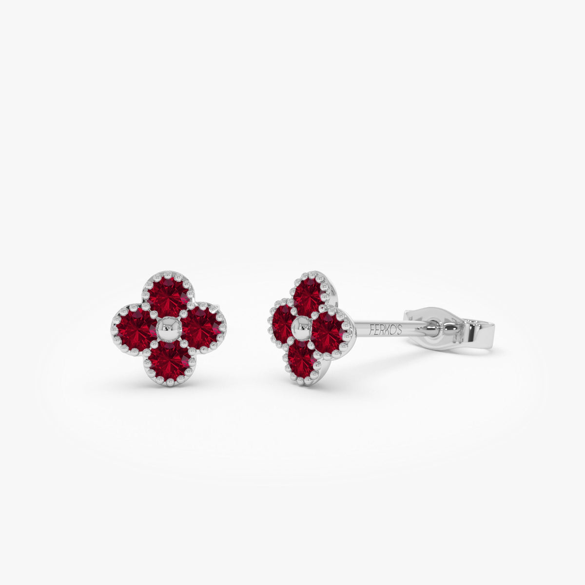 OBFJ1024 - Ruby Clover Beaded Studs earrings in selectable metal and diamond options - Roselle Jewelry view 5