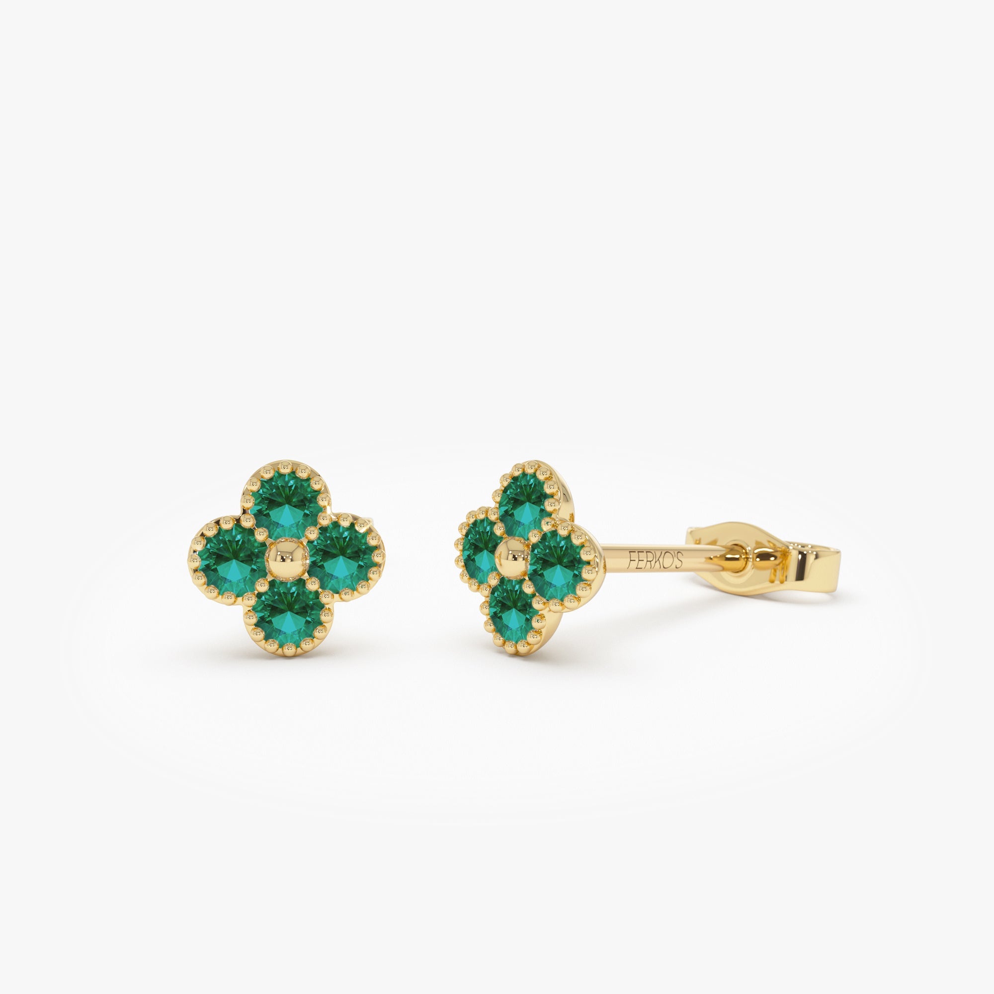 OBFJ1025 - 14k Emerald Clover Beaded Studs 1