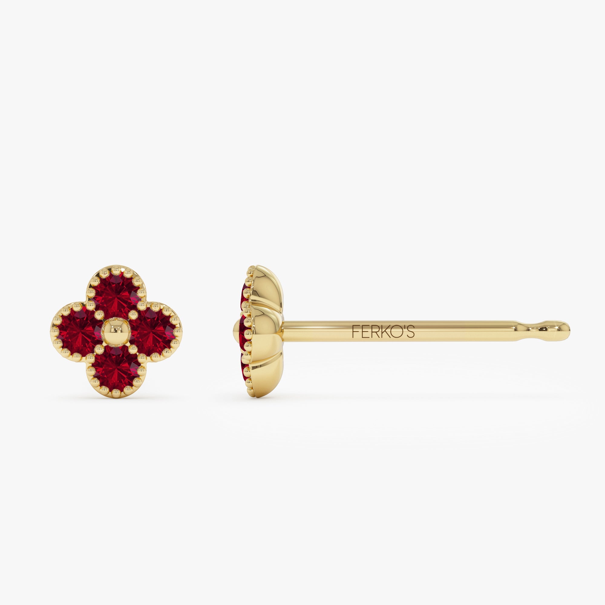 OBFJ1024 - Ruby Clover Beaded Studs earrings in selectable metal and diamond options - Roselle Jewelry view 6