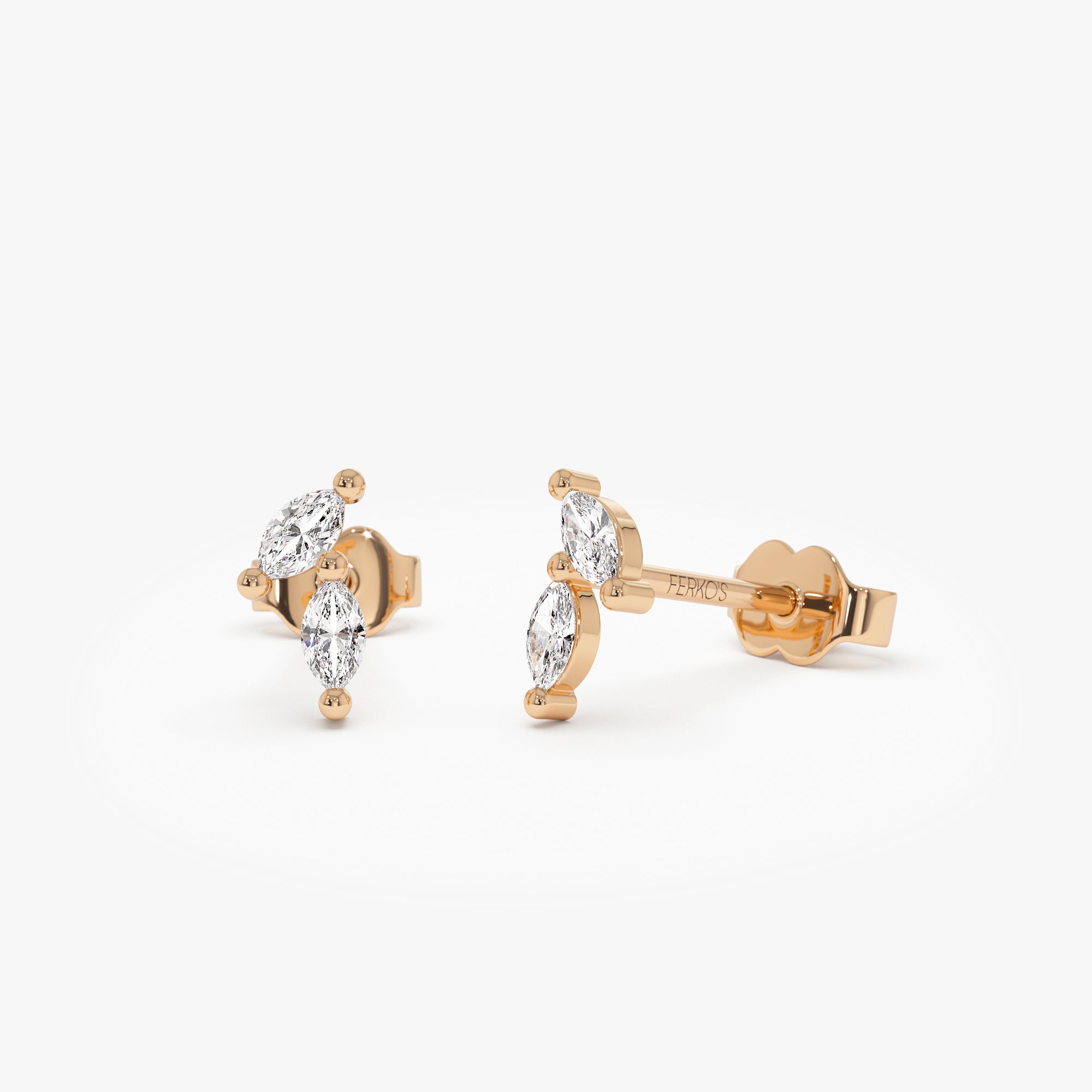 OBFJ0754 - 14k Unique Double Marquise Diamond Studs 5