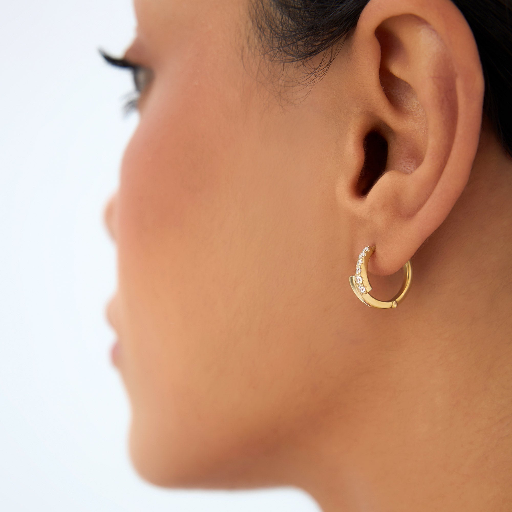 OBFJ0049 - 14K Gold Diamond Pave Huggie Earrings 3