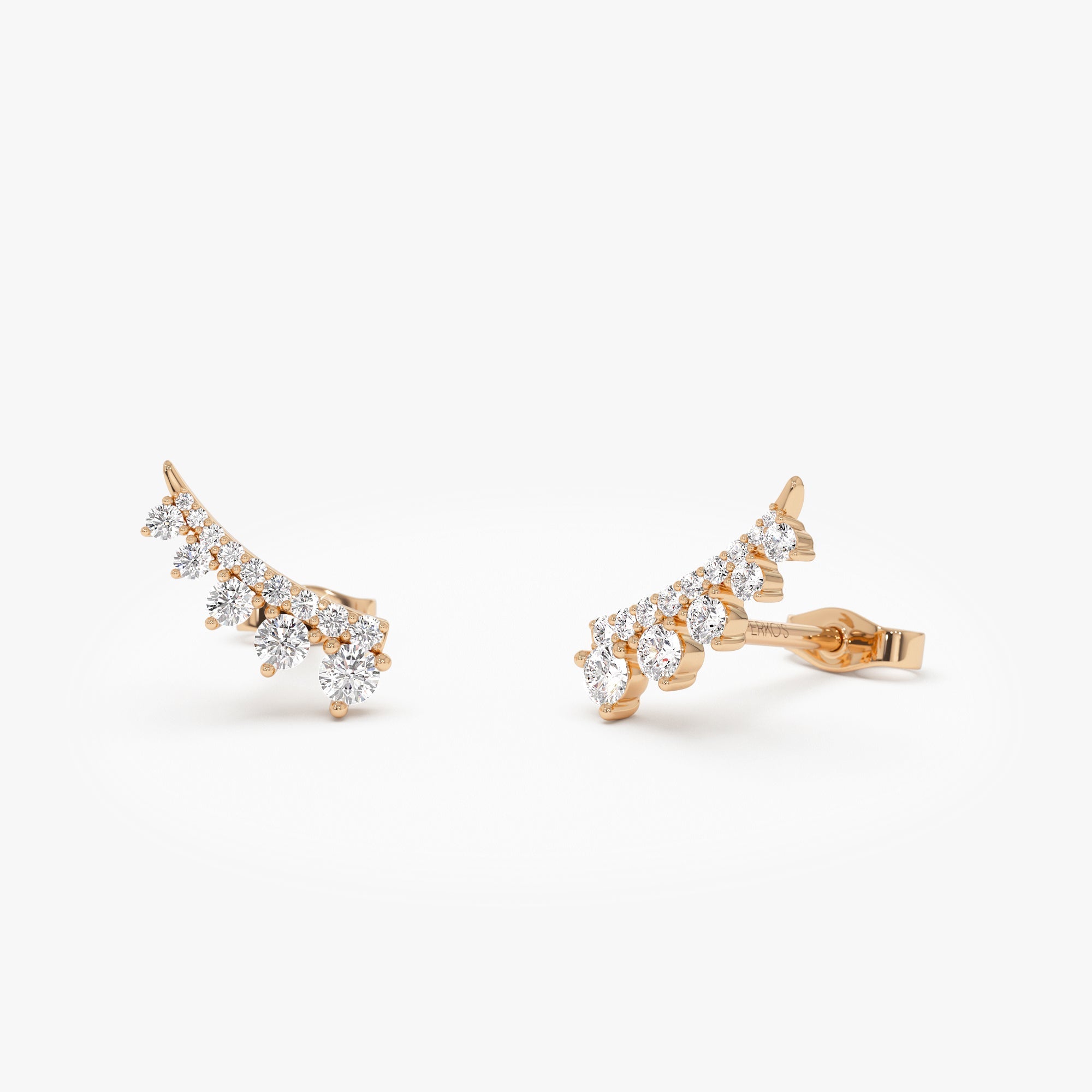 OBFJ1004 - Graduating Diamond Ear Climber Studs earrings in selectable metal and diamond options - Roselle Jewelry view 6