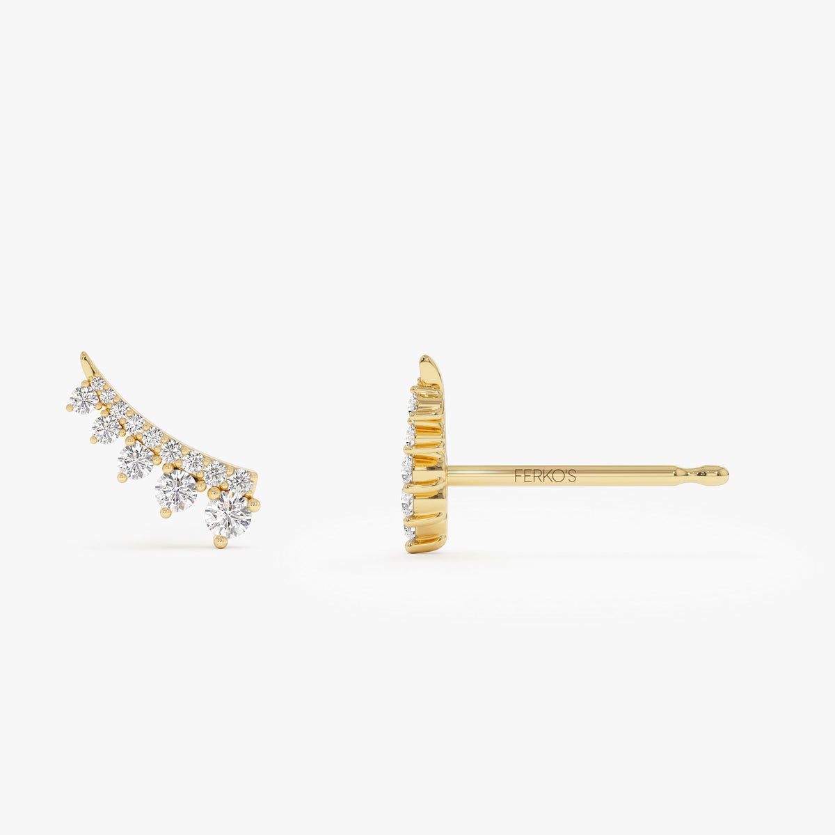 OBFJ1004 - Graduating Diamond Ear Climber Studs earrings in selectable metal and diamond options - Roselle Jewelry view 7