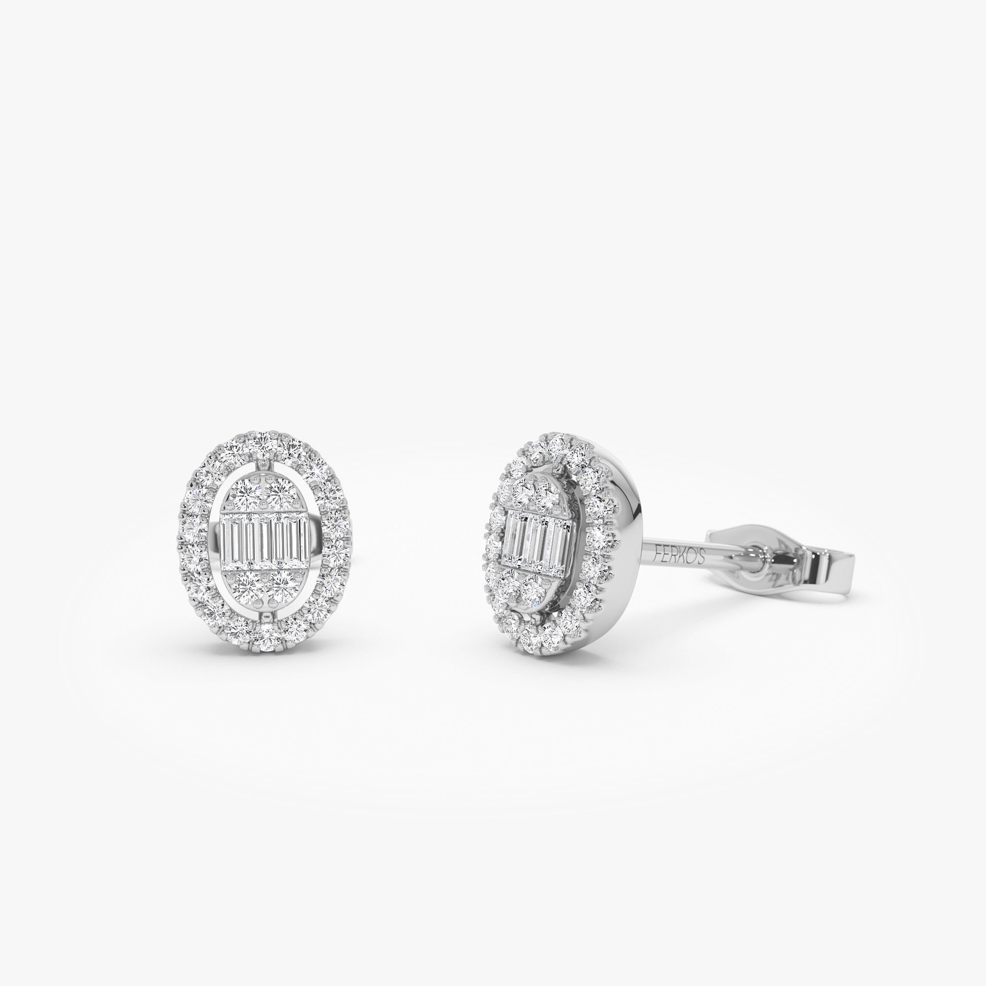 OBFJ0943 - 14k Oval Shaped Baguette & Round Diamond Mini Studs 5