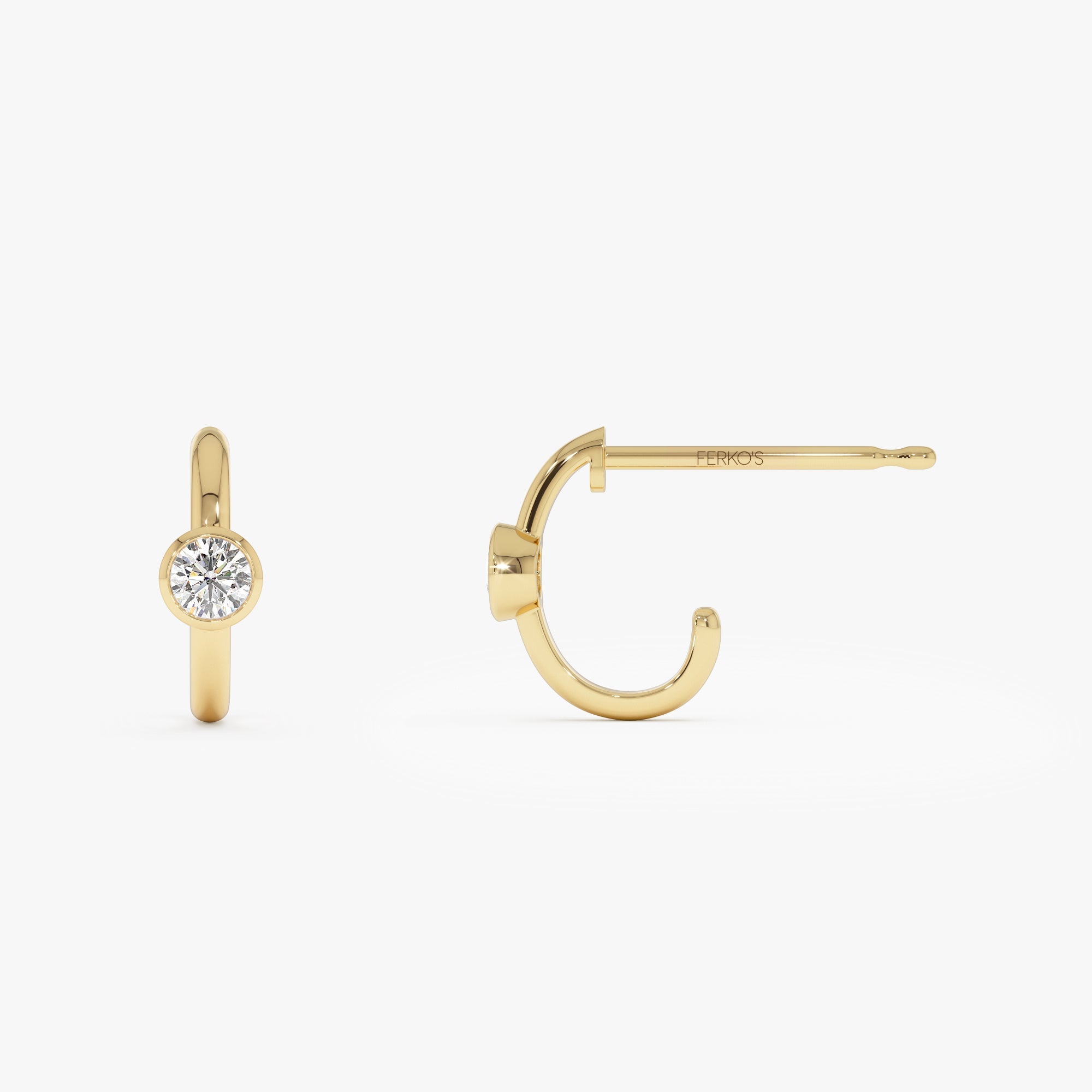 OBFJ0960 - 14k Bezel Setting Diamond J Hoops 7