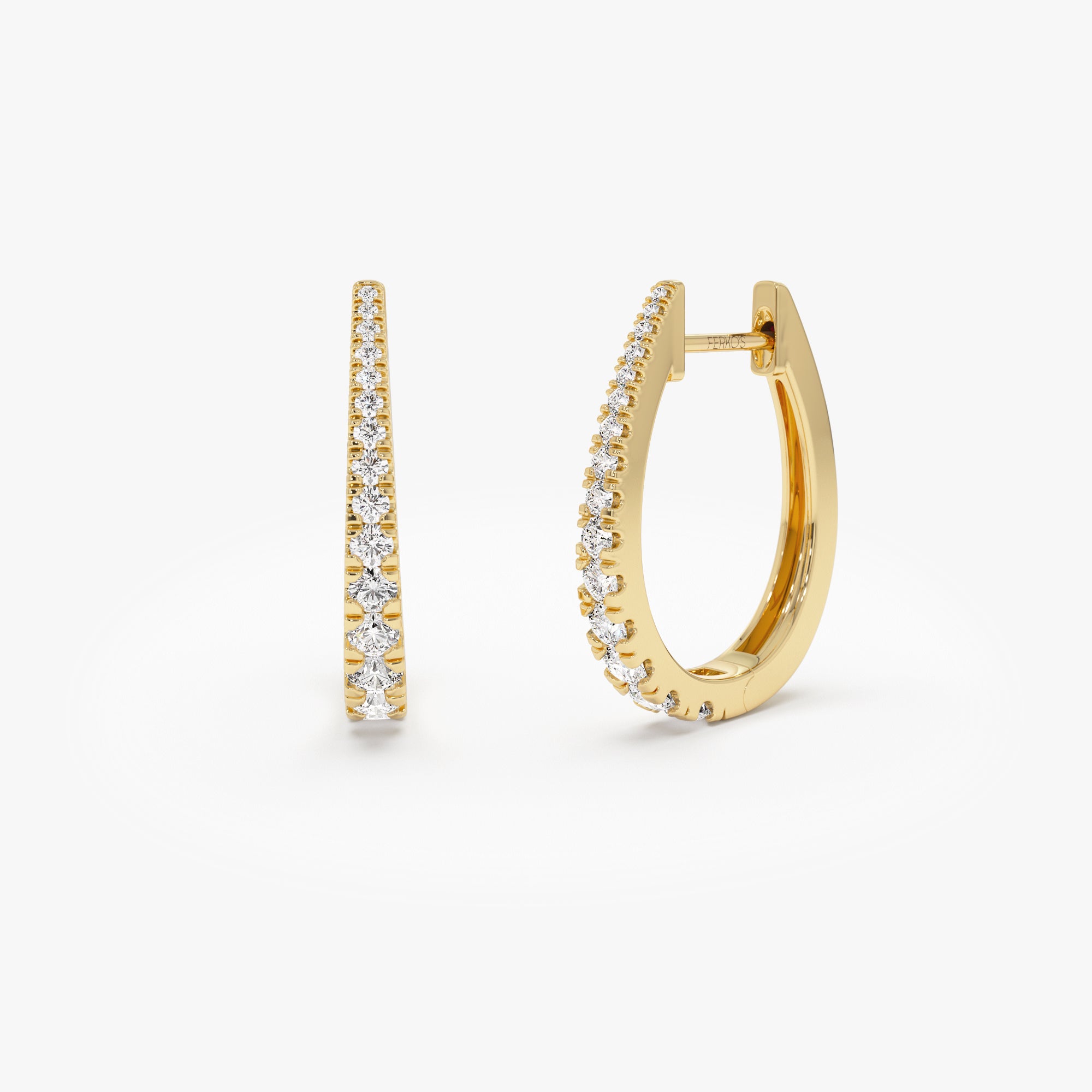OBFJ0954 - 14k Graduating Statement Diamond Hoop Earrings 1