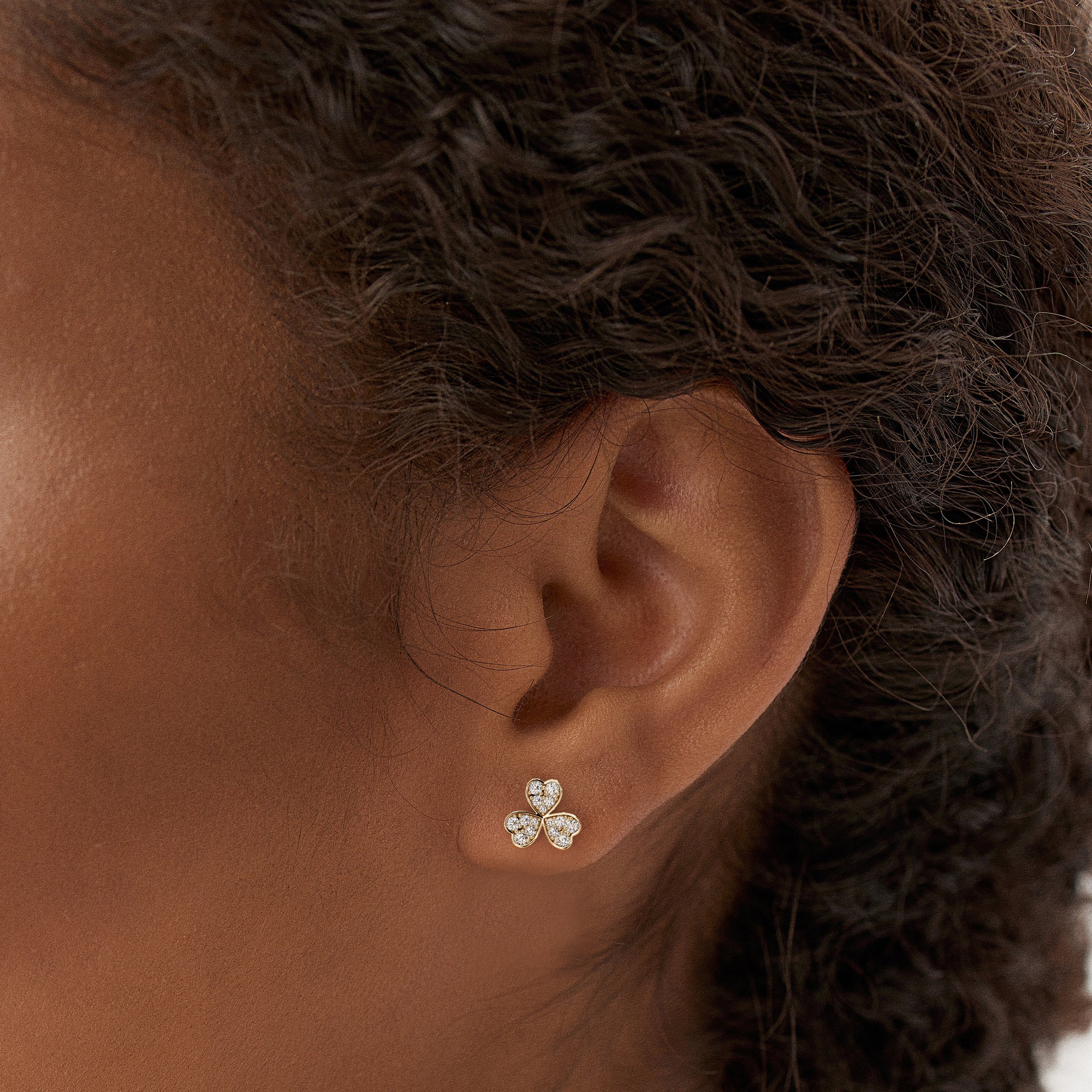 OBFJ0875 - 14K Pave Clover Diamond Earrings 4