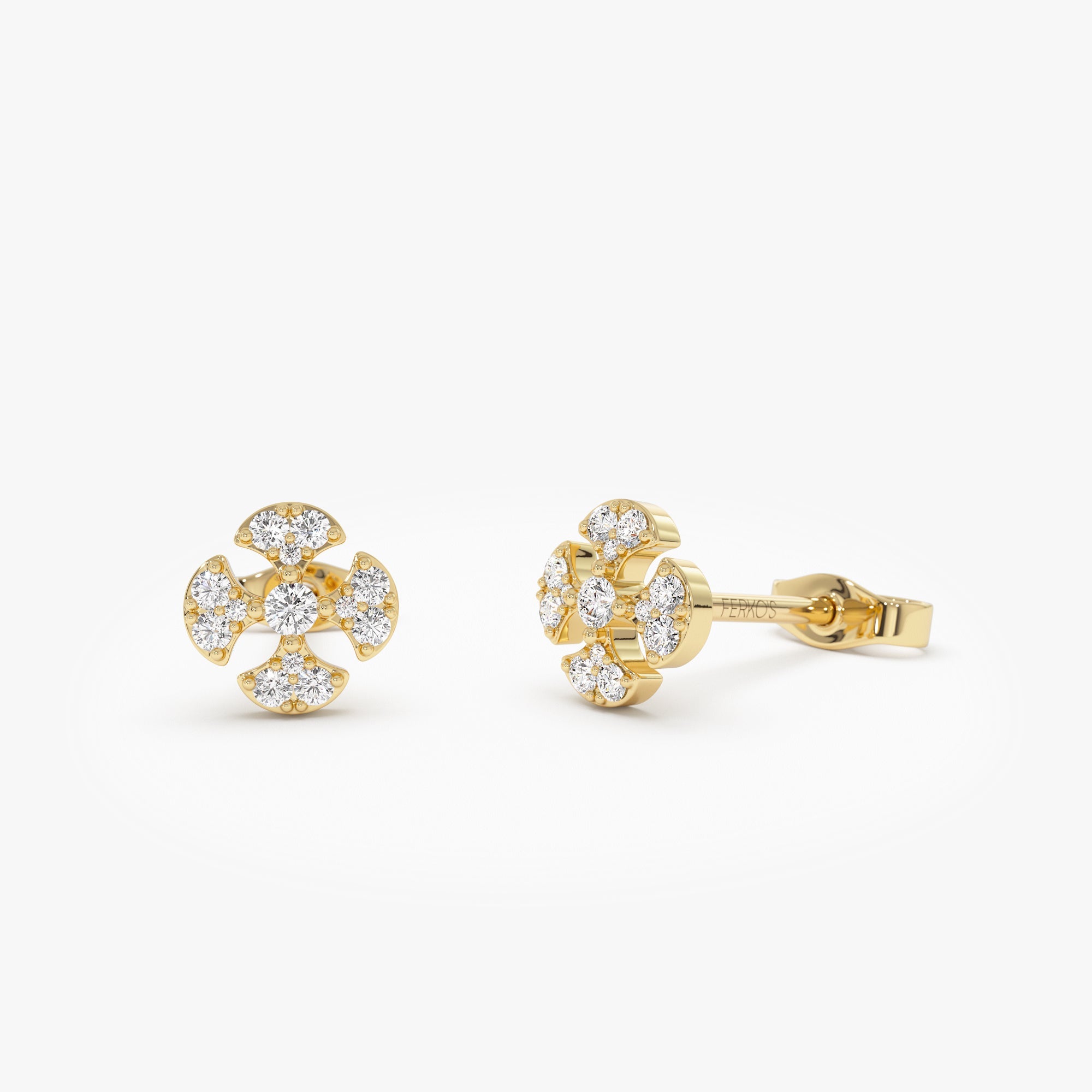 OBFJ0870 - 14K Minimalist Petal Diamond Cluster Studs 1