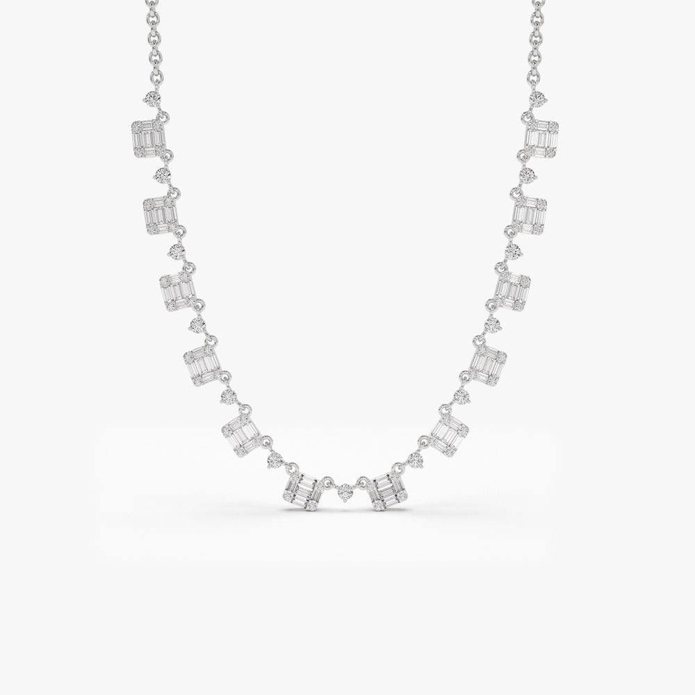 OBFJ2097 - Solid Gold Illusion Setting Baguette Diamond Statement Necklace necklace in selectable metal and diamond options - Roselle Jewelry view 5