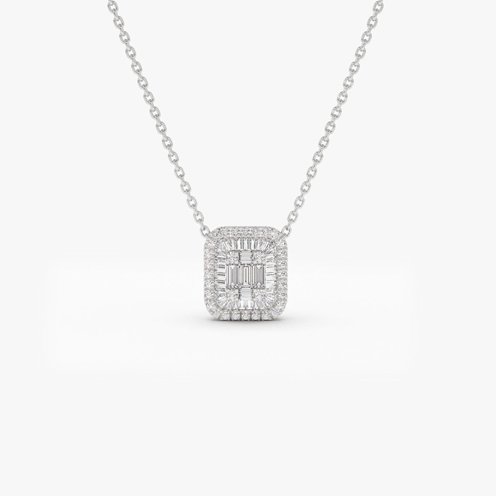OBFJ2161 - Unique Baguette Diamond Statement Necklace necklace in selectable metal and diamond options - Roselle Jewelry view 8
