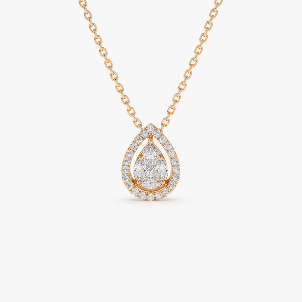 OBFJ2160 - Pear Shaped Illusion Setting Halo Diamond Necklace necklace in selectable metal and diamond options - Roselle Jewelry view 6