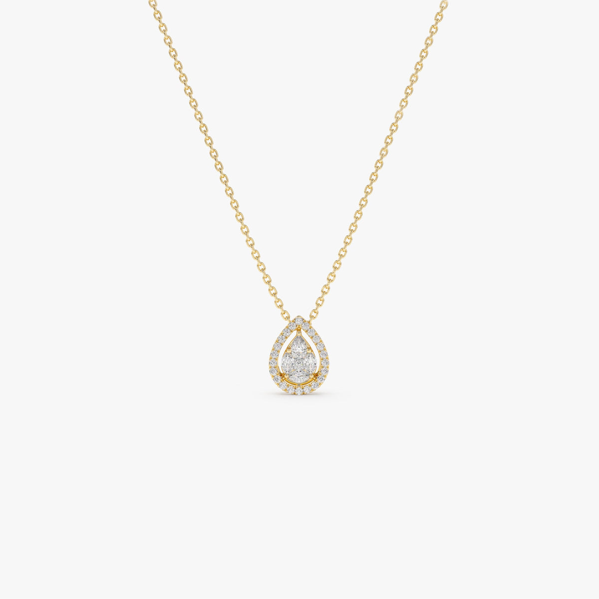 OBFJ2160 - Pear Shaped Illusion Setting Halo Diamond Necklace necklace in selectable metal and diamond options - Roselle Jewelry view 10