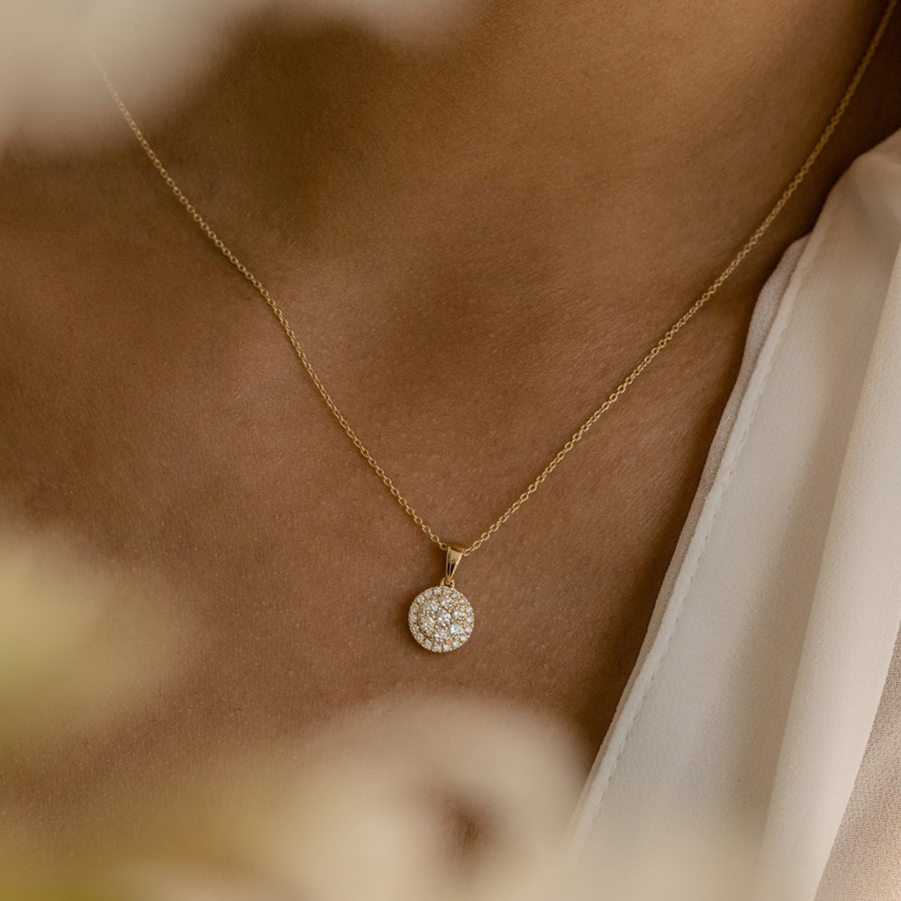 OBFJ2258 - Diamond Round Illusion Cluster Necklace necklace in selectable metal and diamond options - Roselle Jewelry view 2