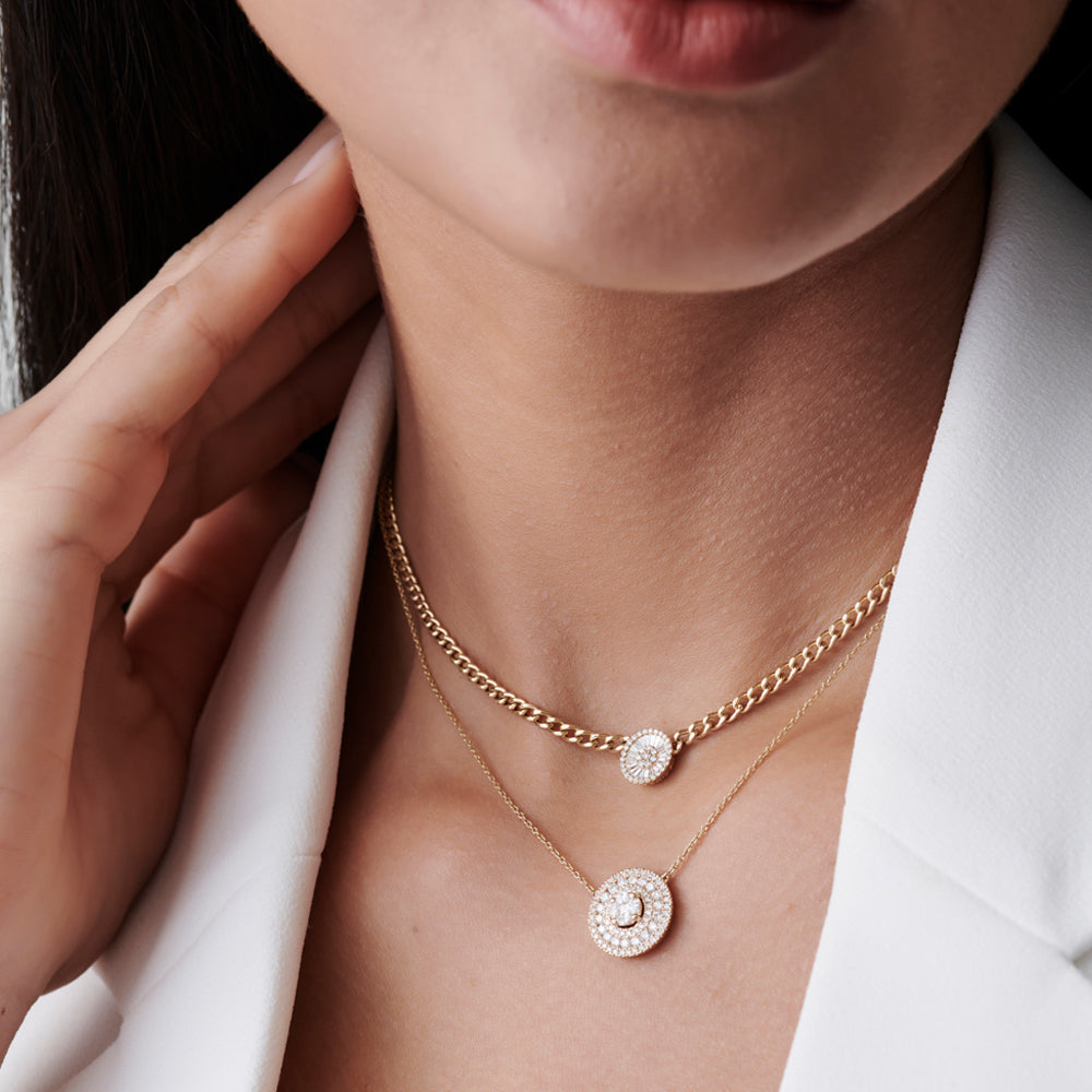 OBFJ2274 - Illusion Setting Solitaire Diamond in Halo Setting necklace in selectable metal and diamond options - Roselle Jewelry view 6