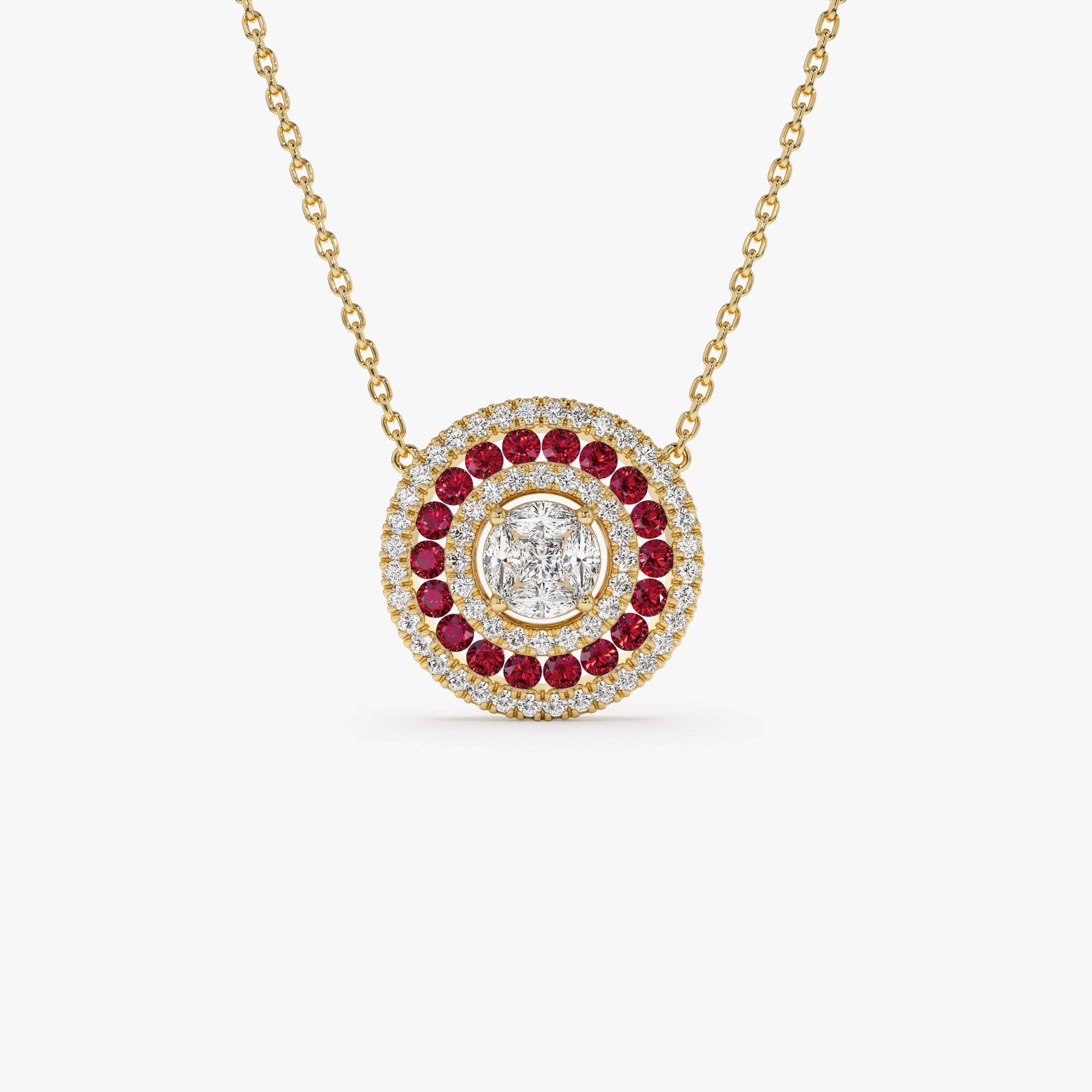 OBFJ1043 - 14K Gold Round Diamond Ruby Necklace 1