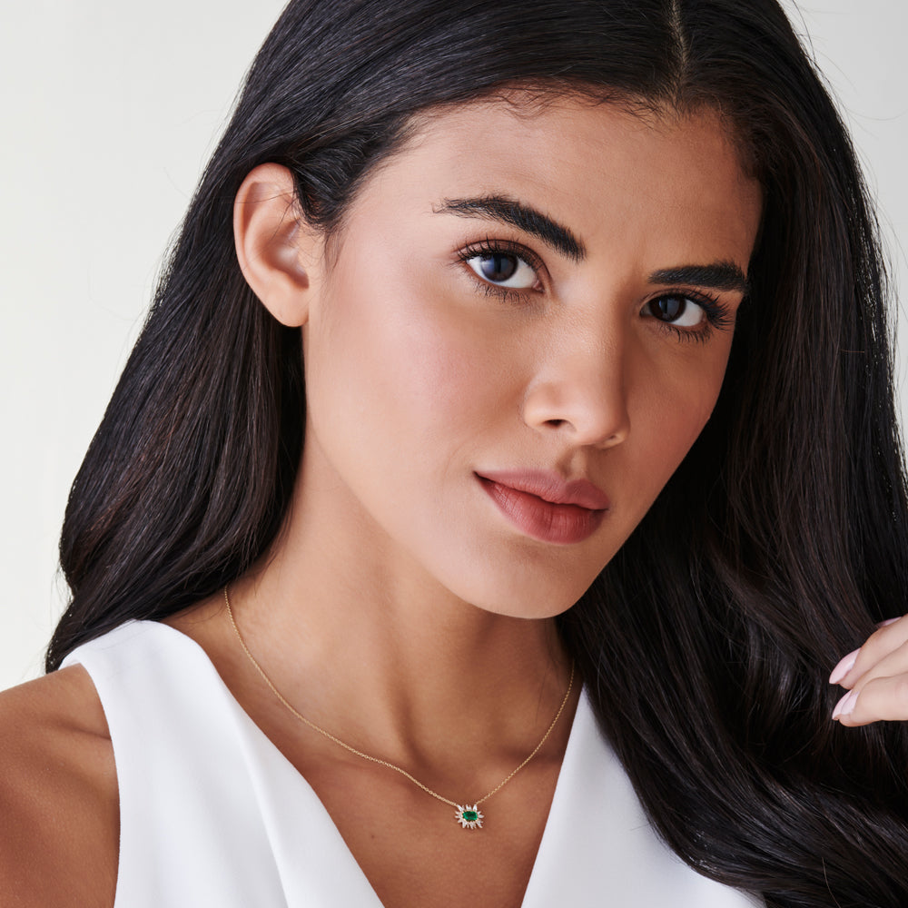 OBFJ1529 - 14k Tapered Baguette Diamond & Emerald Necklace 3