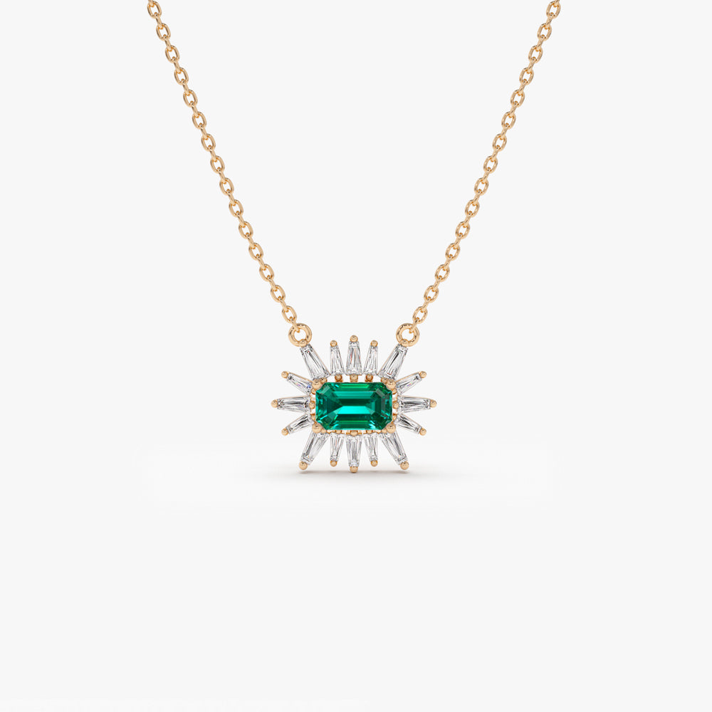 OBFJ0107 - 14k Rose Tapered Baguette Diamond & Emerald Necklace 1