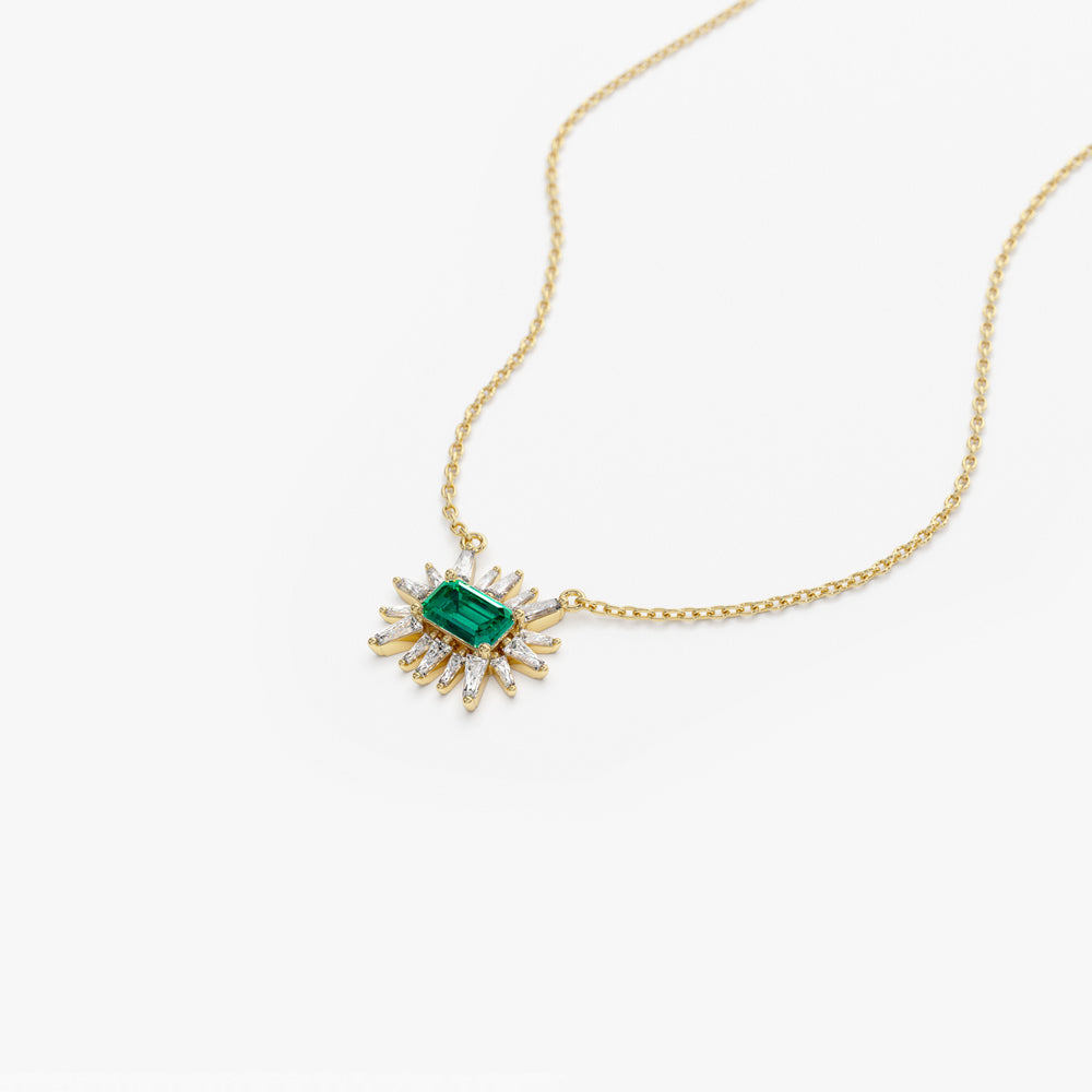 OBFJ1529 - 14k Tapered Baguette Diamond & Emerald Necklace 7