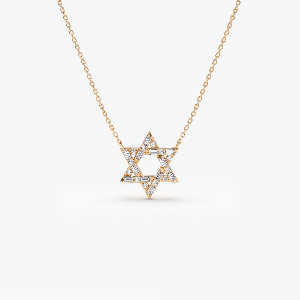 OBFJ2235 - Baguette Diamond Star of David Necklace in necklace in selectable metal and diamond options - Roselle Jewelry view 6