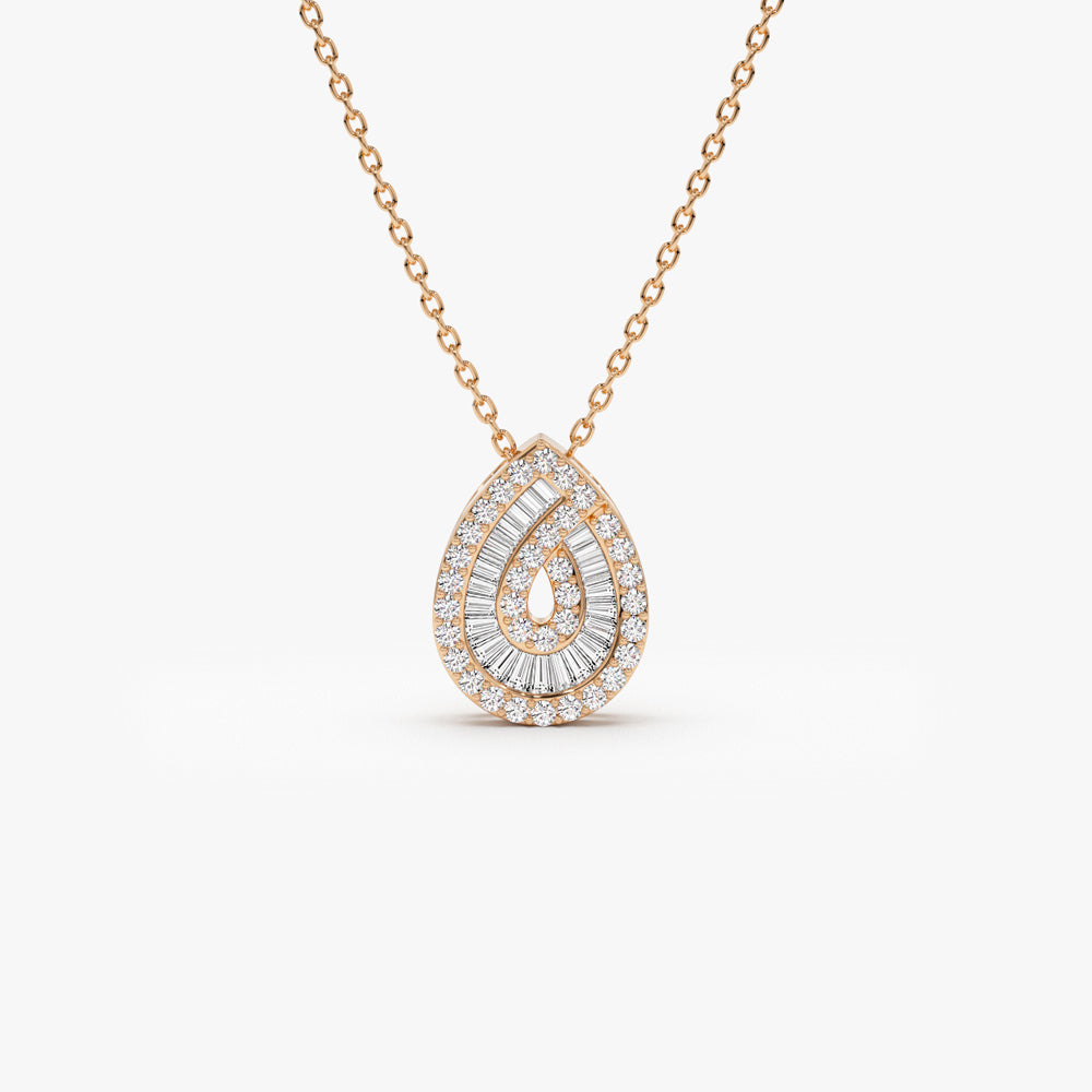 OBFJ1457 - Teardrop Shape Baguette and Round Diamond Statement Necklace necklace in selectable metal and diamond options - Roselle Jewelry view 5