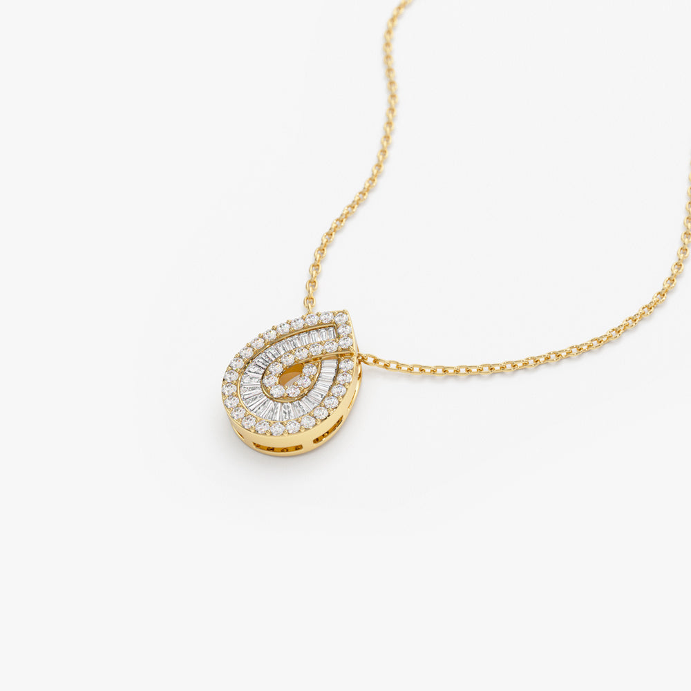 OBFJ1457 - Teardrop Shape Baguette and Round Diamond Statement Necklace necklace in selectable metal and diamond options - Roselle Jewelry view 7