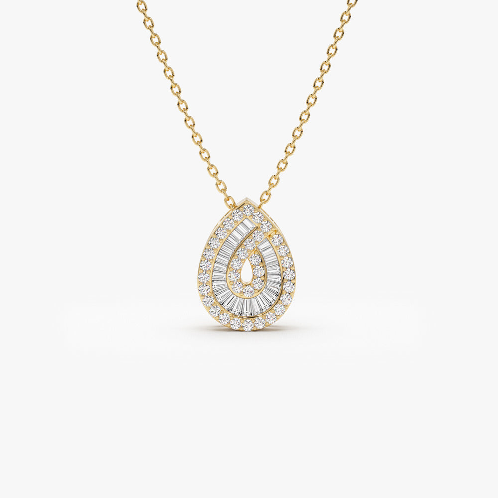 OBFJ1457 - Teardrop Shape Baguette and Round Diamond Statement Necklace necklace in selectable metal and diamond options - Roselle Jewelry view 1