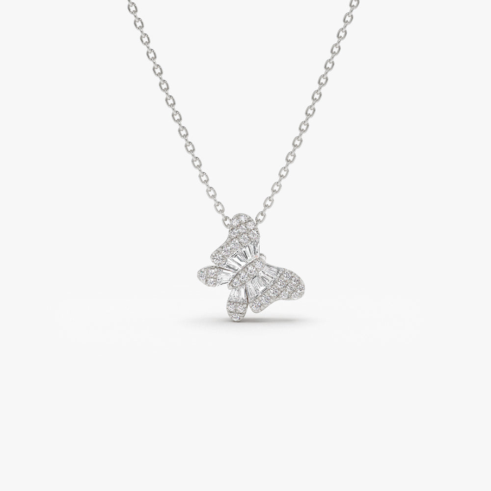 OBFJ1460 - Baguette Diamond Butterfly Necklace necklace in selectable metal and diamond options - Roselle Jewelry view 6