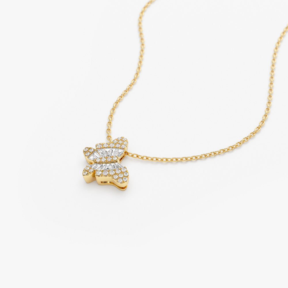 OBFJ1460 - Baguette Diamond Butterfly Necklace necklace in selectable metal and diamond options - Roselle Jewelry view 7