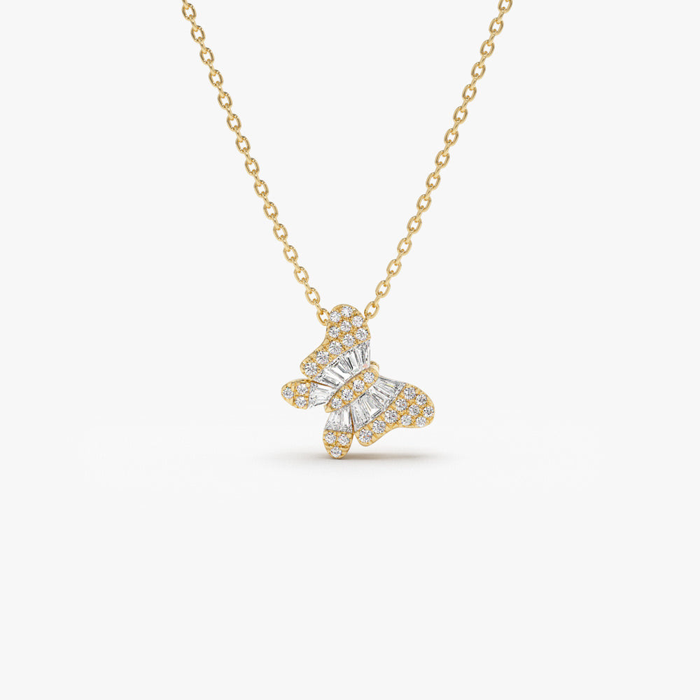 OBFJ1460 - Baguette Diamond Butterfly Necklace necklace in selectable metal and diamond options - Roselle Jewelry view 1