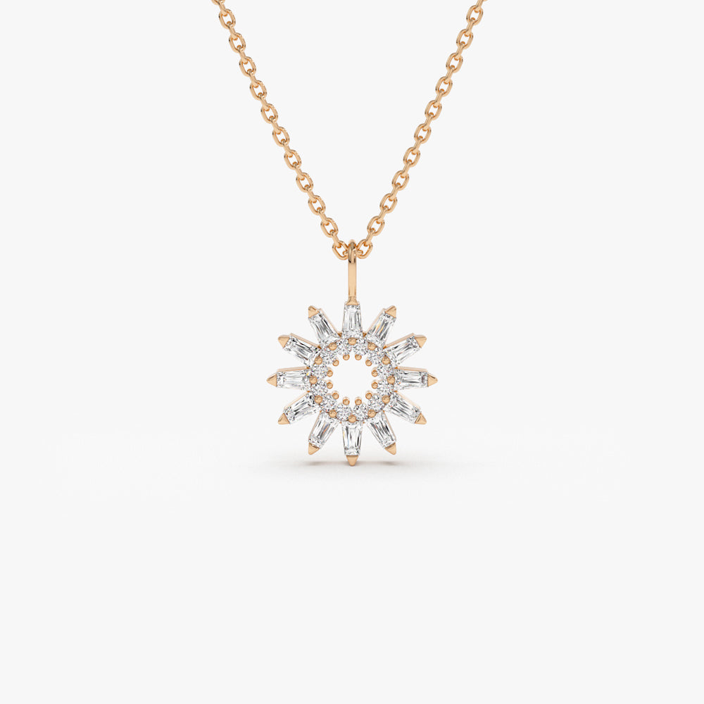 OBFJ1510 - 14k Baguette Diamond Star Pendant Necklace 3