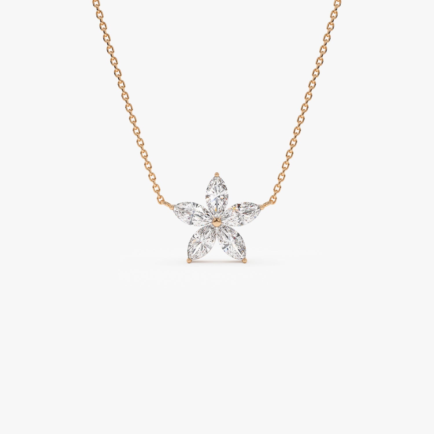 OBFJ1365 - 1.05 ctw 14K Marquise Shaped Flower Design Lab Grown Diamond Necklace - Vera 5