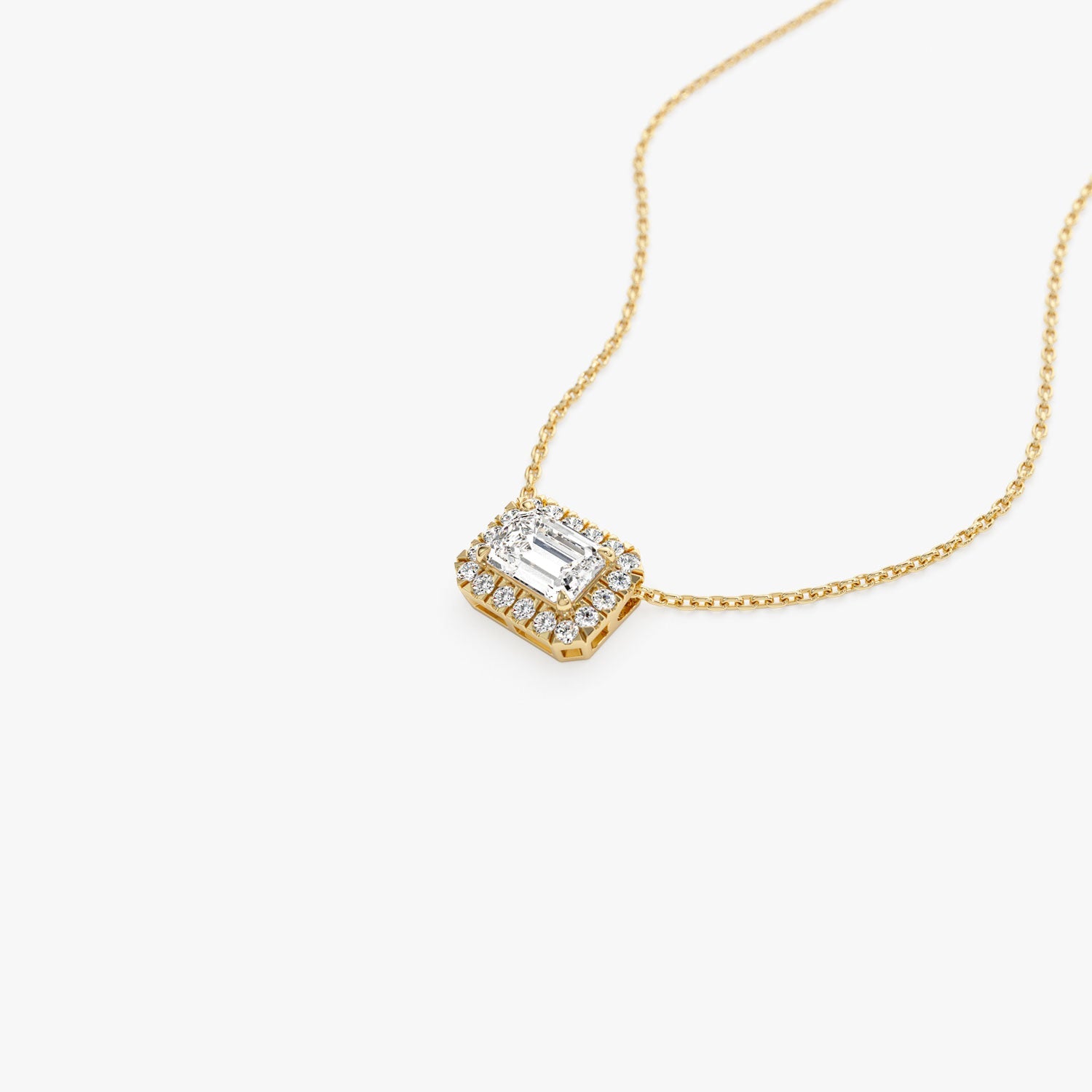 OBFJ1364 - 0.90 ctw 14K Halo Setting Emerald Cut Lab Grown Diamond Necklace - Taylor 9