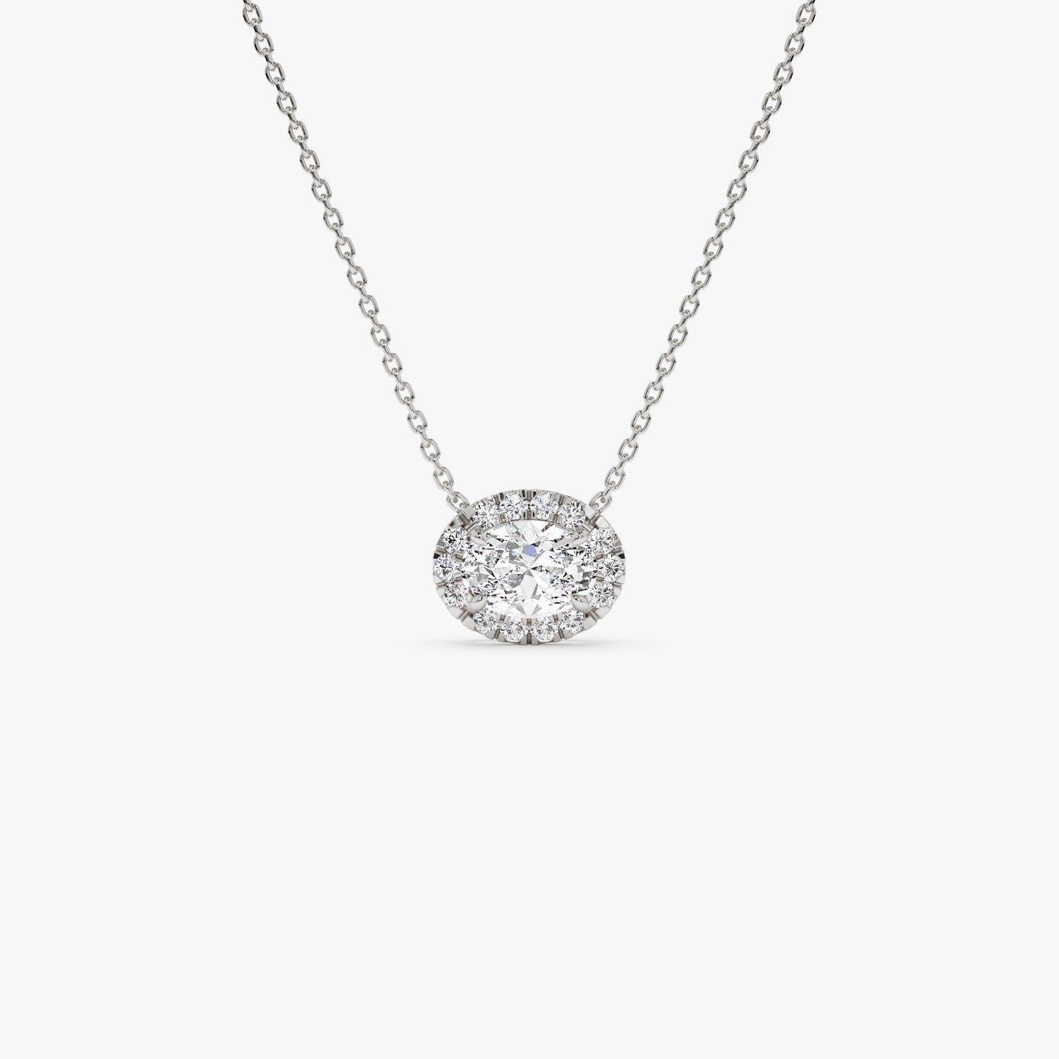 OBFJ1363 - 0.90 ctw 14K Halo Setting Oval Cut Lab Grown Diamond Necklace - Amy 6