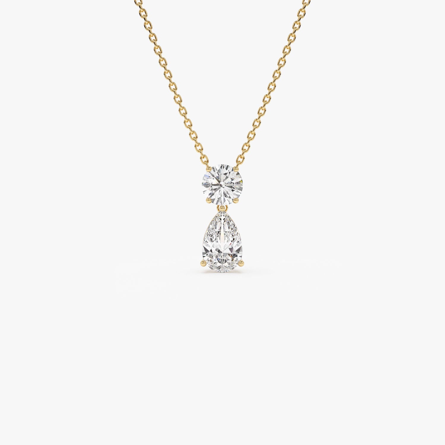 OBFJ1362 - 1.25 ctw 14K Basket Setting Pear Shape & Round Cut Lab Grown Diamond Necklace - Lila 1