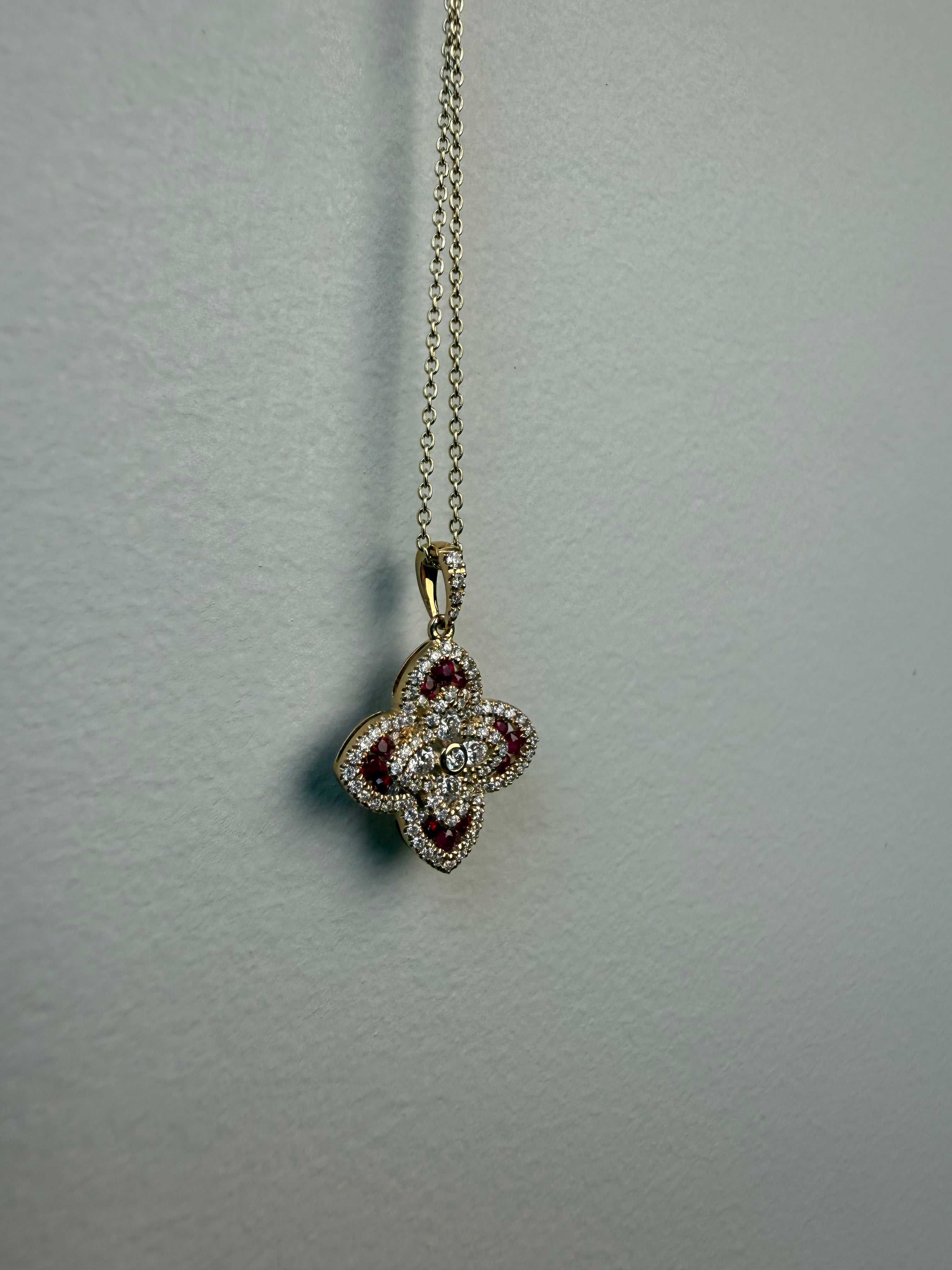 OBFJ0059 - 14k Gold Diamond and Ruby Flower Charm 4