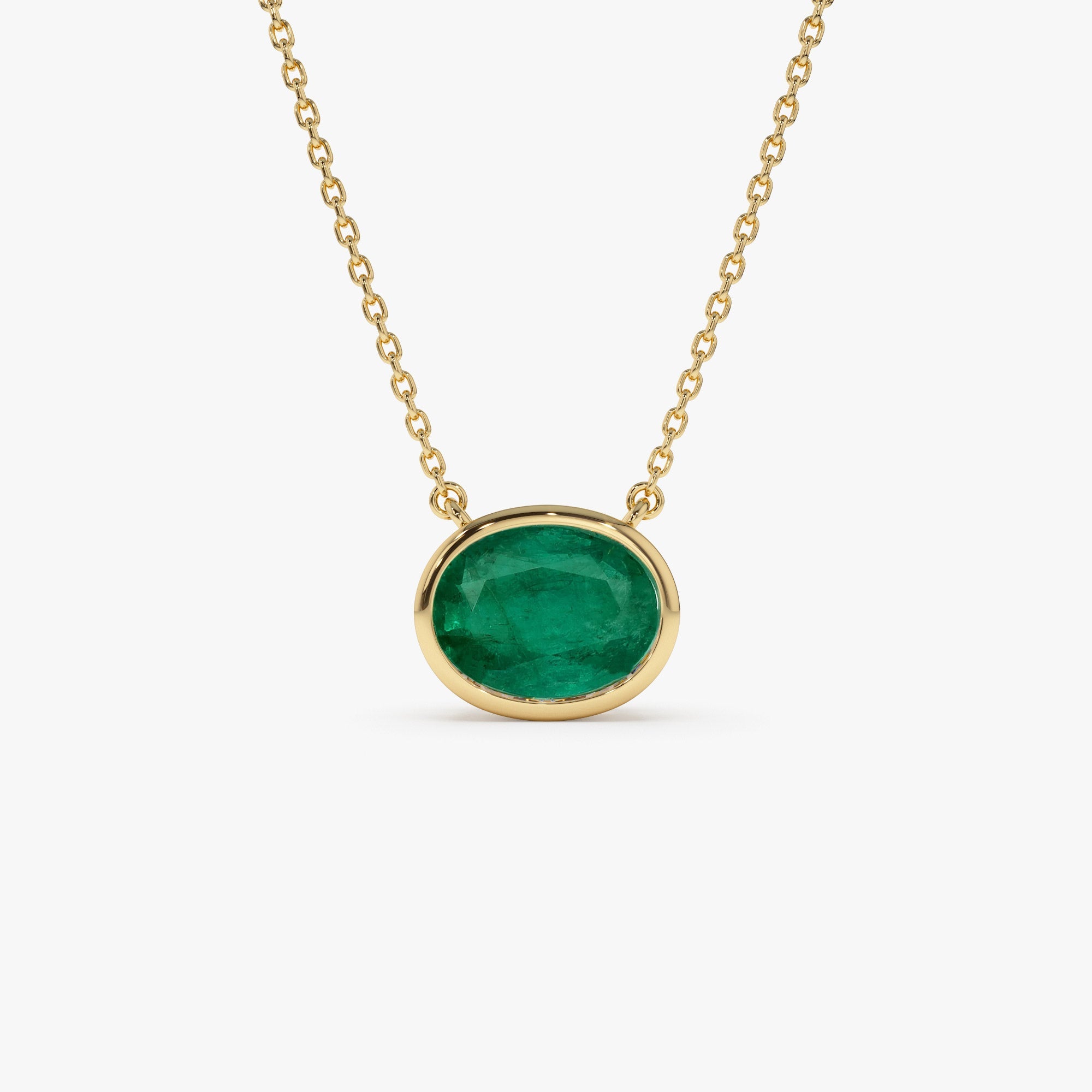 OBFJ1082 - 1.55 - 2.20 Ctw Oval Shaped Bezel Setting Emerald Necklace necklace in selectable metal and diamond options - Roselle Jewelry view 1
