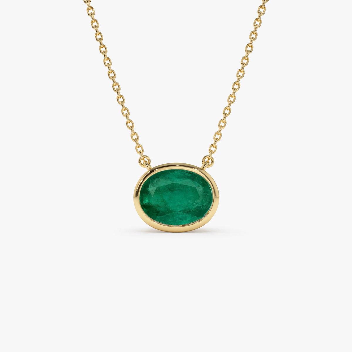 OBFJ1082 - 1.55 - 2.20 Ctw Oval Shaped Bezel Setting Emerald Necklace necklace in selectable metal and diamond options - Roselle Jewelry view 1