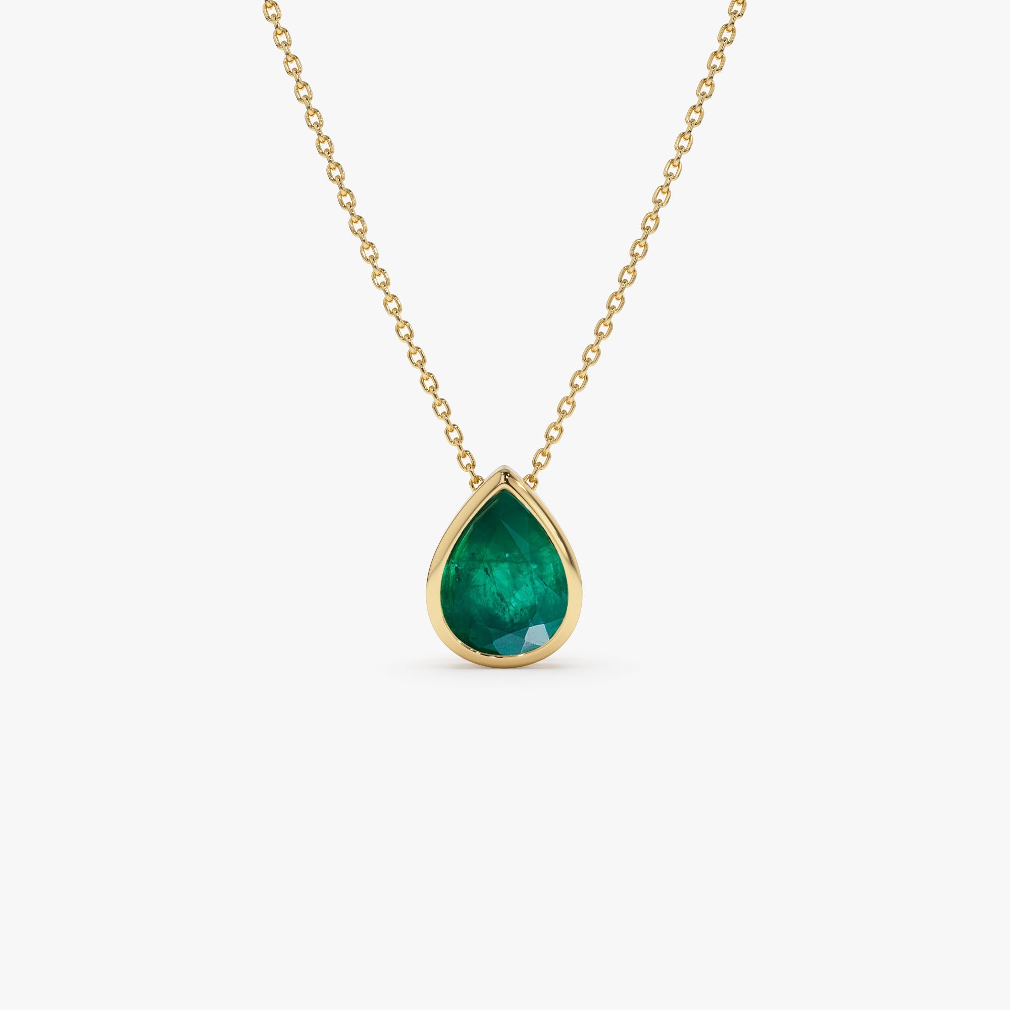OBFJ1081 - 14k 1.50-2.50 ctw Pear Shape Bezel Setting Emerald Necklace 1
