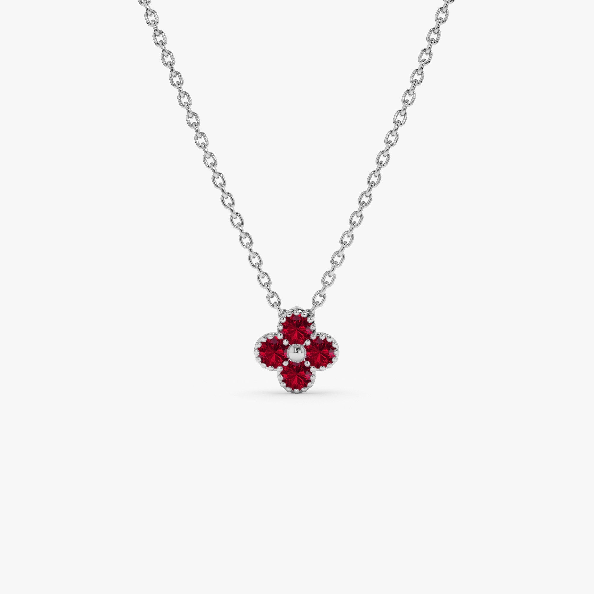 OBFJ1028 - 14k Ruby Clover Beaded Necklace 5