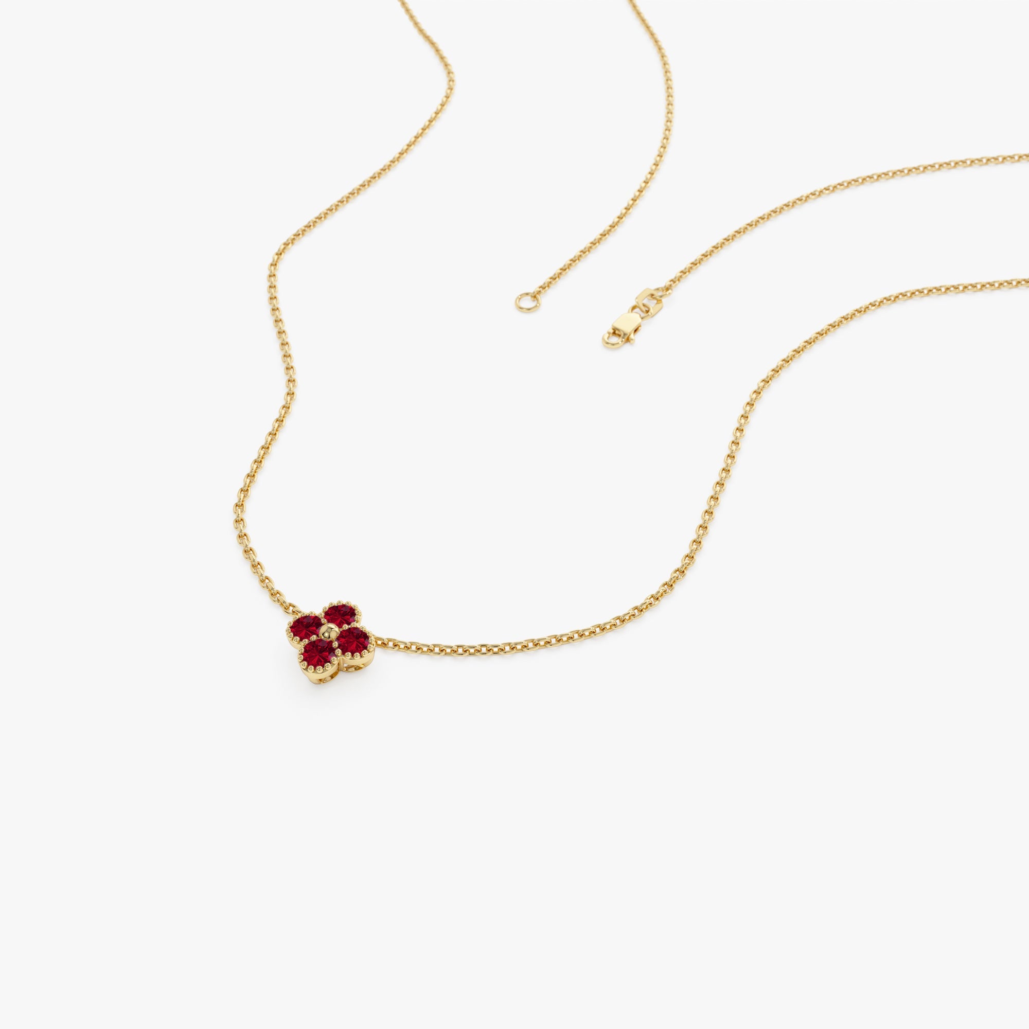 OBFJ1028 - 14k Ruby Clover Beaded Necklace 7