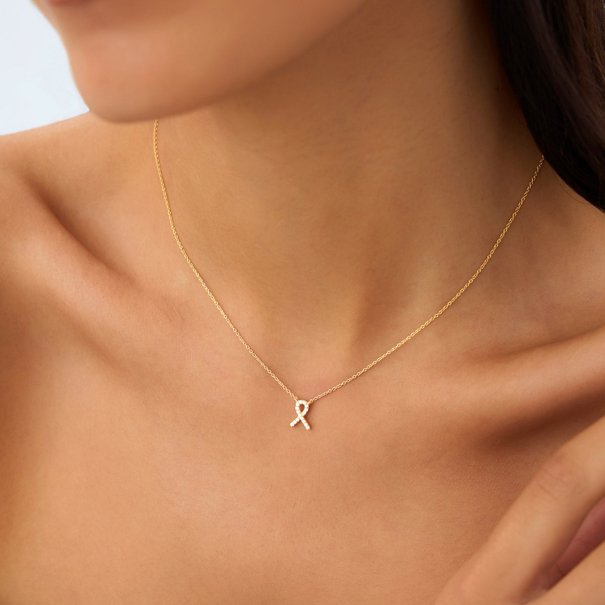 OBFJ1031 - Diamond Ribbon Necklace necklace in selectable metal and diamond options - Roselle Jewelry view 3