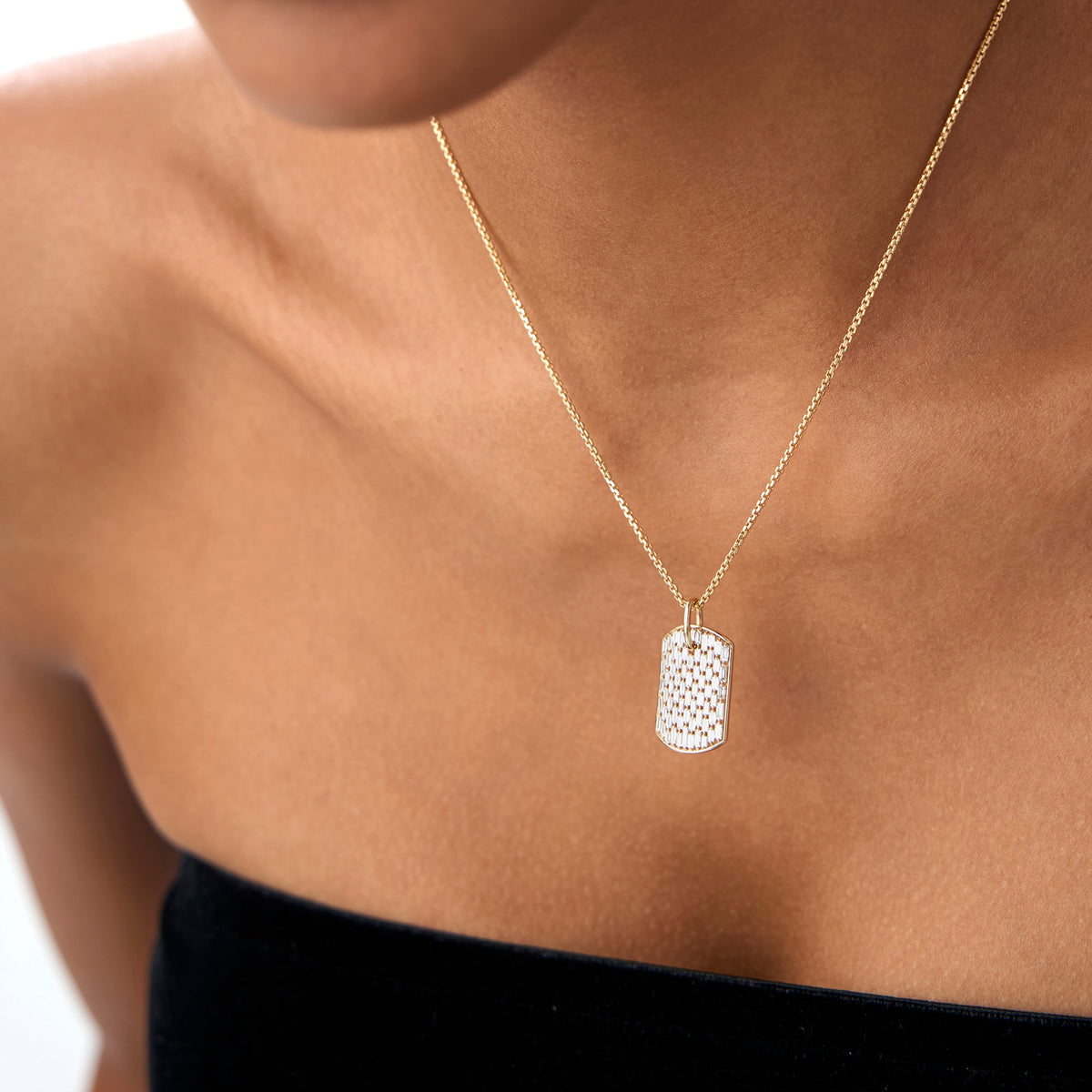 OBFJ0867 - Baguette Diamond Dog Tag Pendant necklace in selectable metal and diamond options - Roselle Jewelry view 2