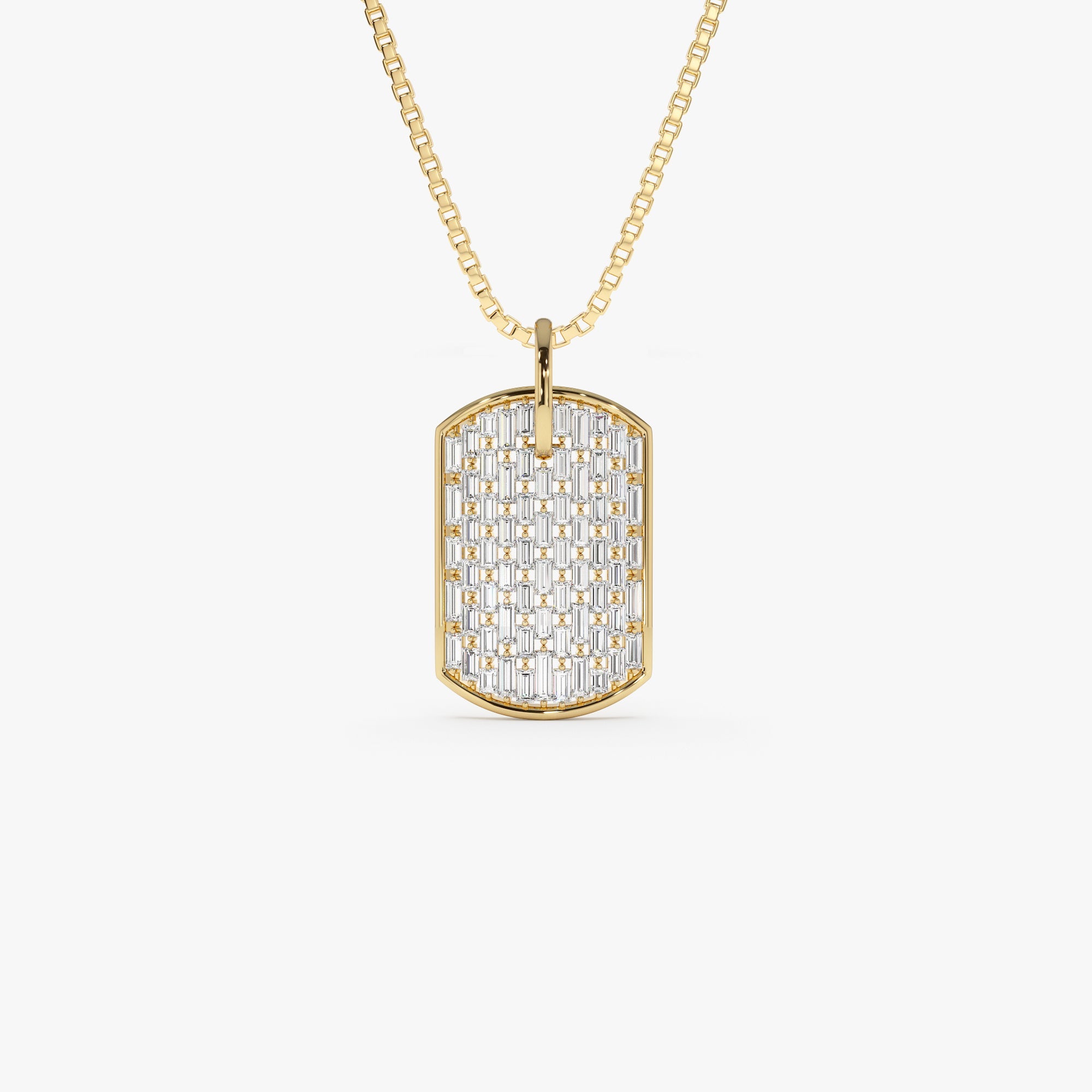 OBFJ0867 - Baguette Diamond Dog Tag Pendant necklace in selectable metal and diamond options - Roselle Jewelry view 1