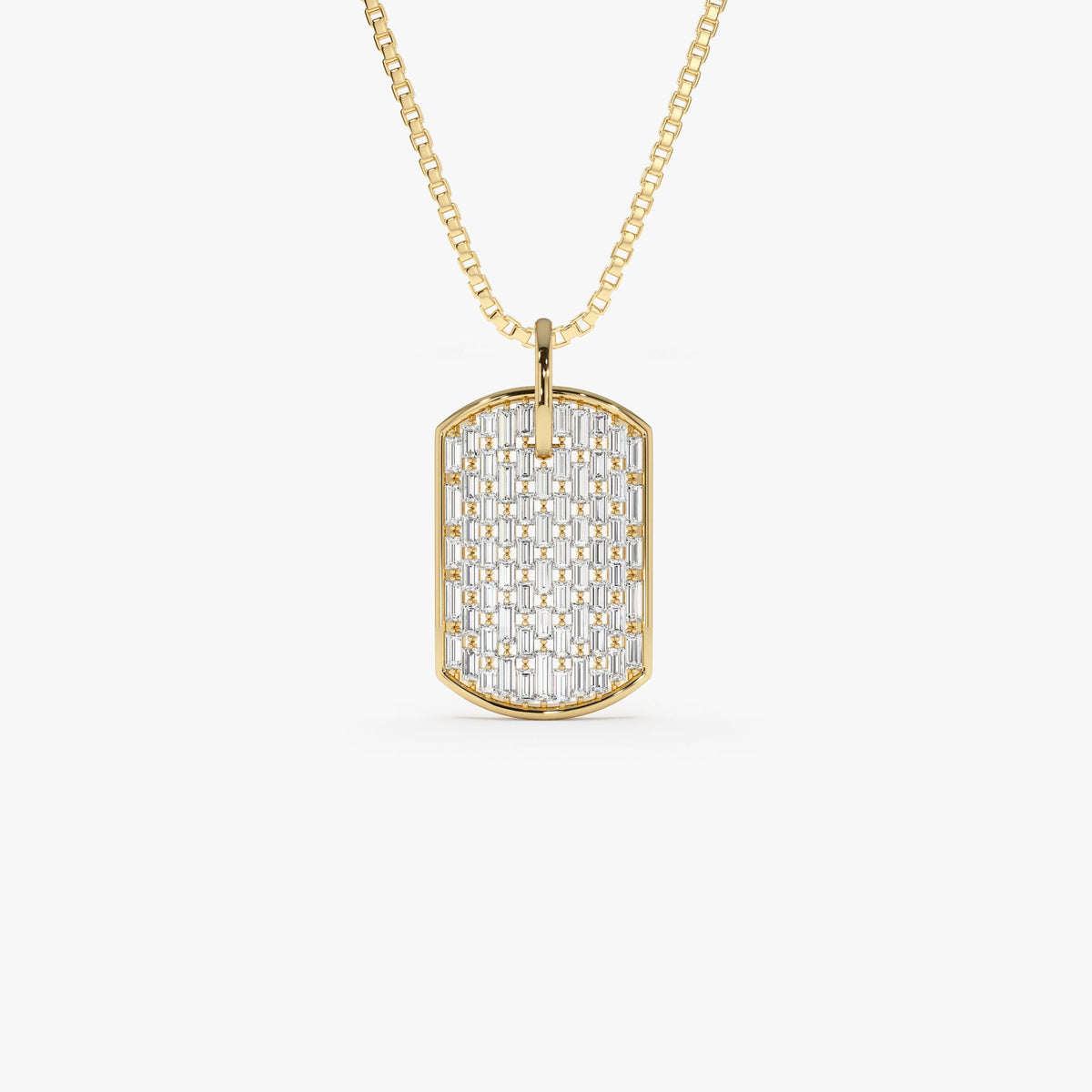 OBFJ0867 - Baguette Diamond Dog Tag Pendant necklace in selectable metal and diamond options - Roselle Jewelry view 1